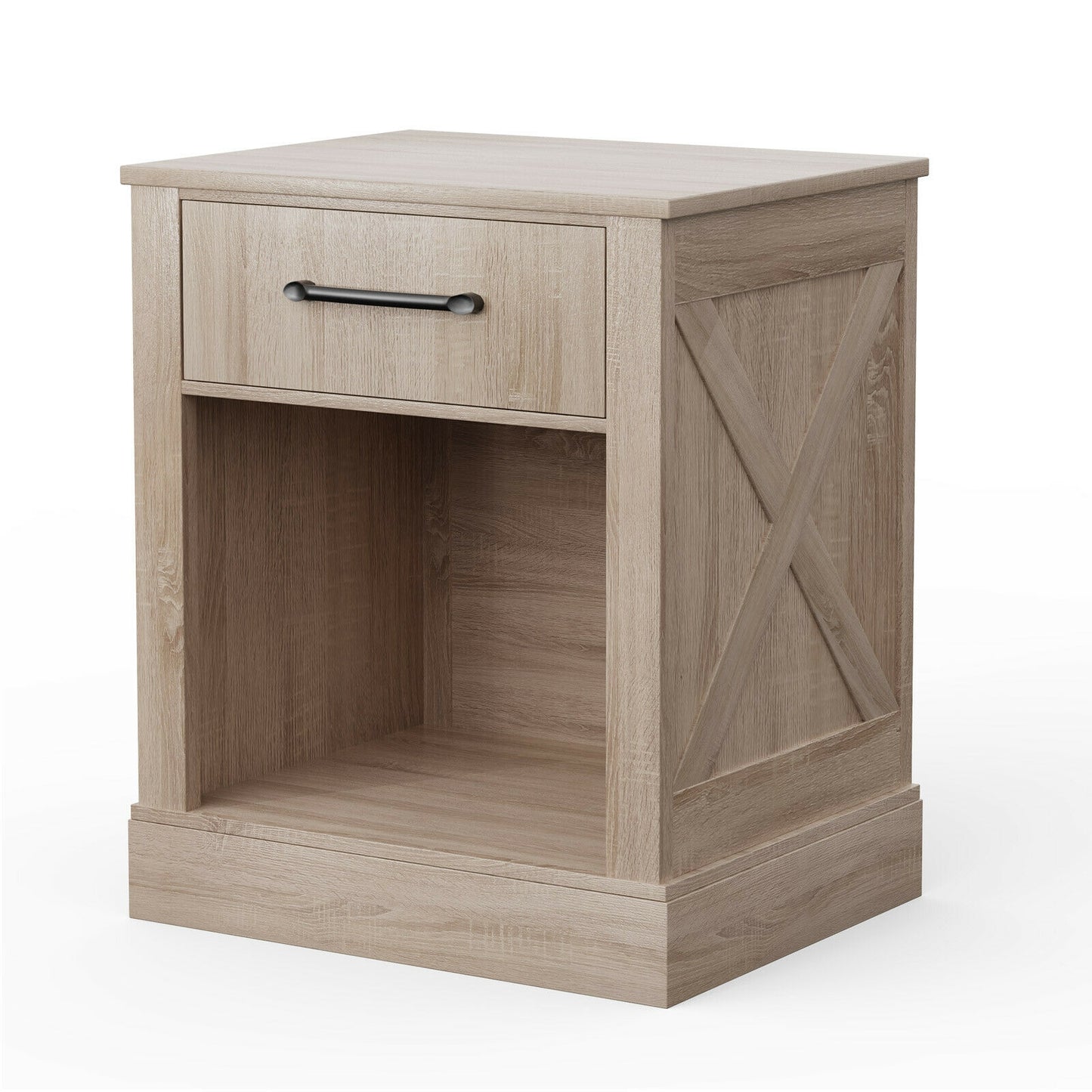 Rustic Wooden Nightstand with Drawer and Open Shelf for Bedroom or Living Room - Natural