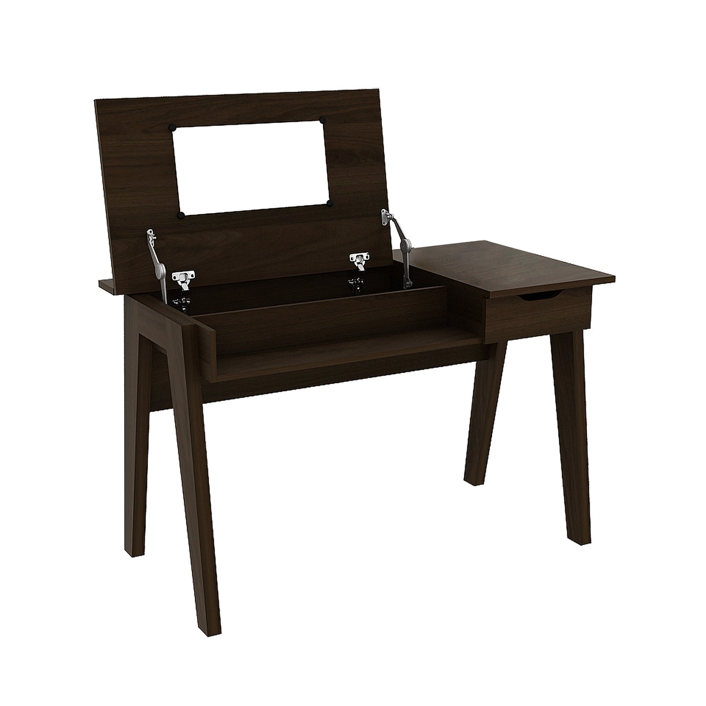 Flip-Top Vanity Table with Mirror, Drawer, and Concealed Storage Spaces