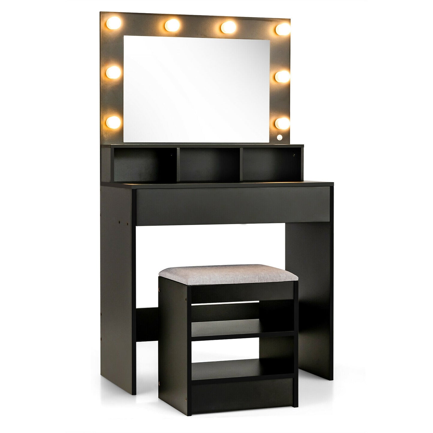 Lighted Vanity Table Set with 24" LED Mirror, Storage Drawer, and Cushioned Stool