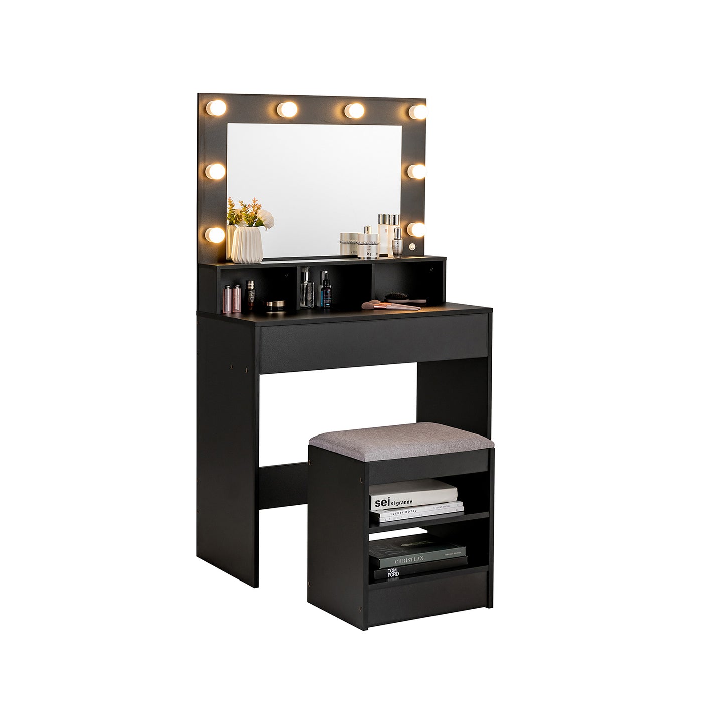 Lighted Vanity Table Set with 24" LED Mirror, Storage Drawer, and Cushioned Stool