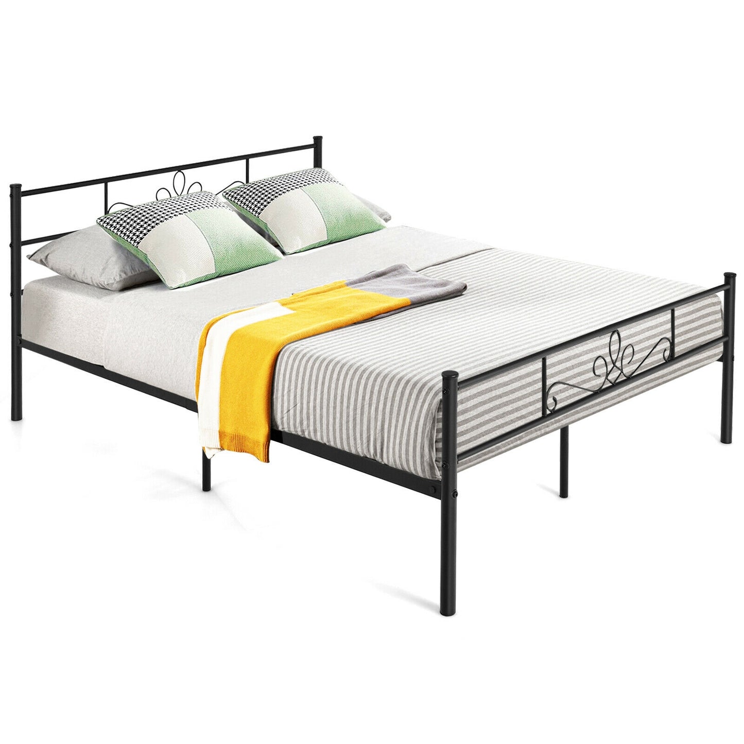 Sturdy Metal Bed Frame with Headboard and Footboard - Queen Size