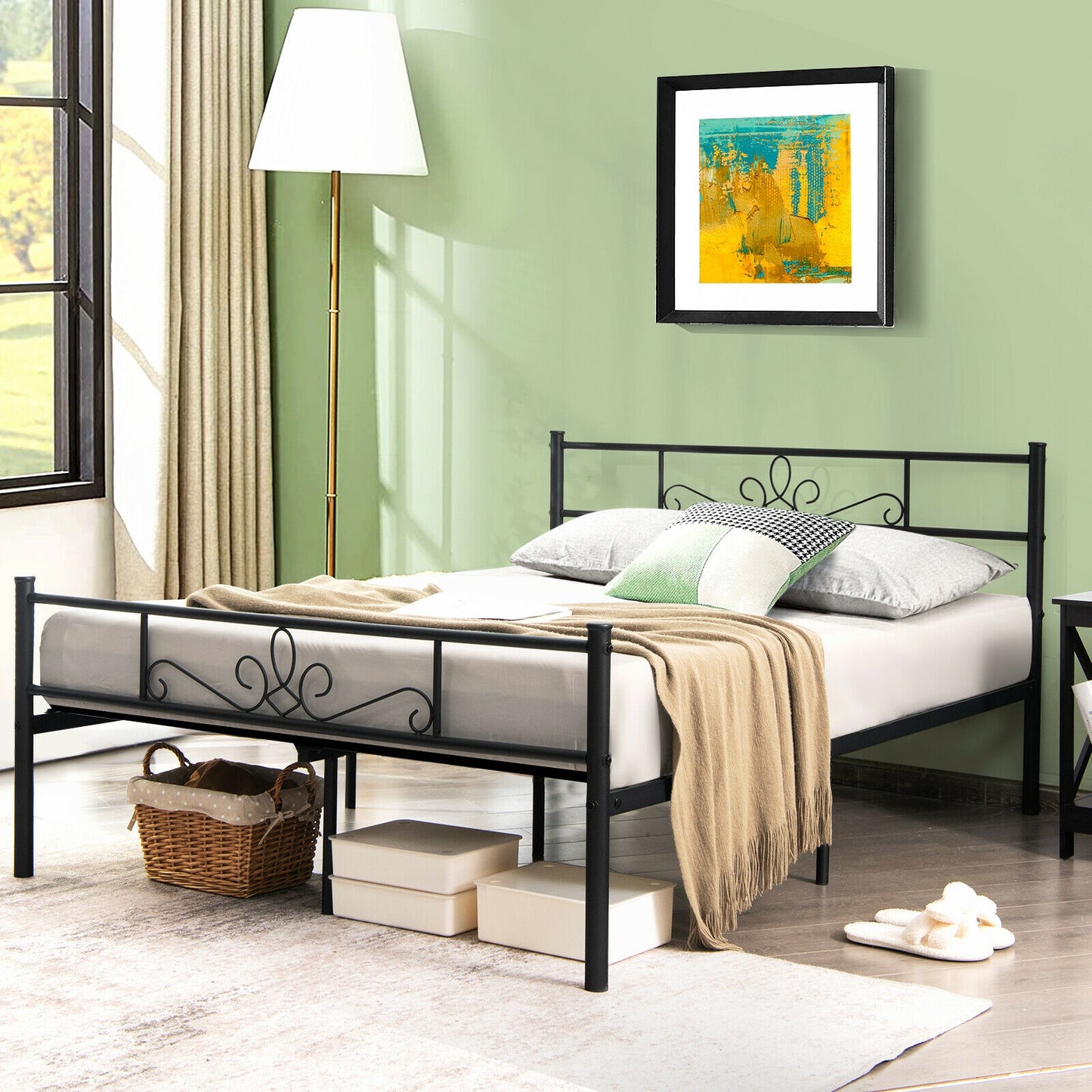 Sturdy Metal Bed Frame with Headboard and Footboard - Full Size
