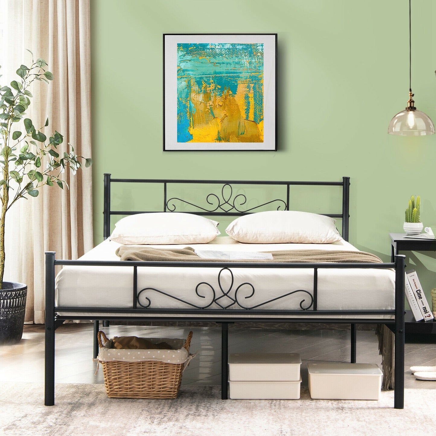 Sturdy Metal Bed Frame with Headboard and Footboard - Full Size