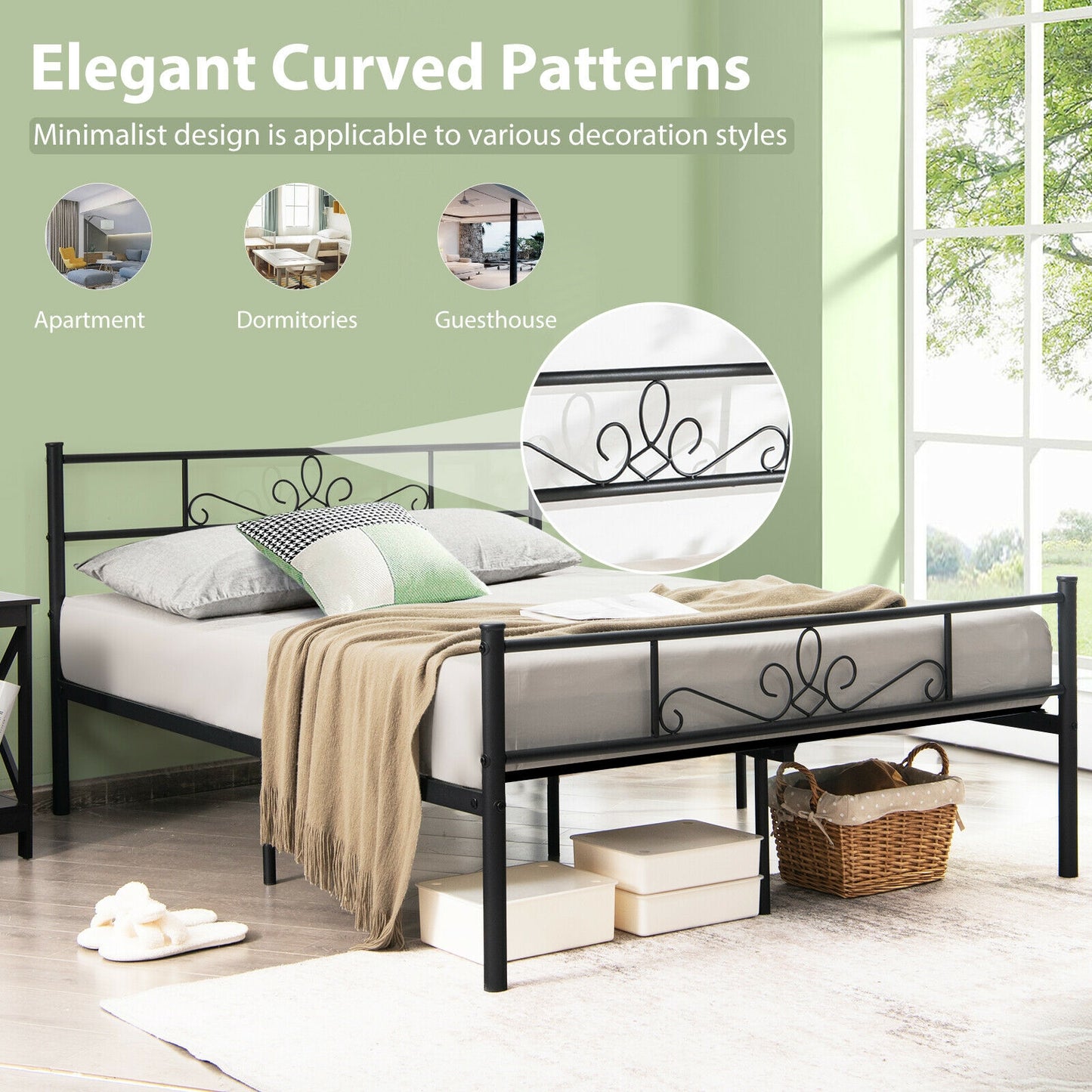Sturdy Metal Bed Frame with Headboard and Footboard - Full Size