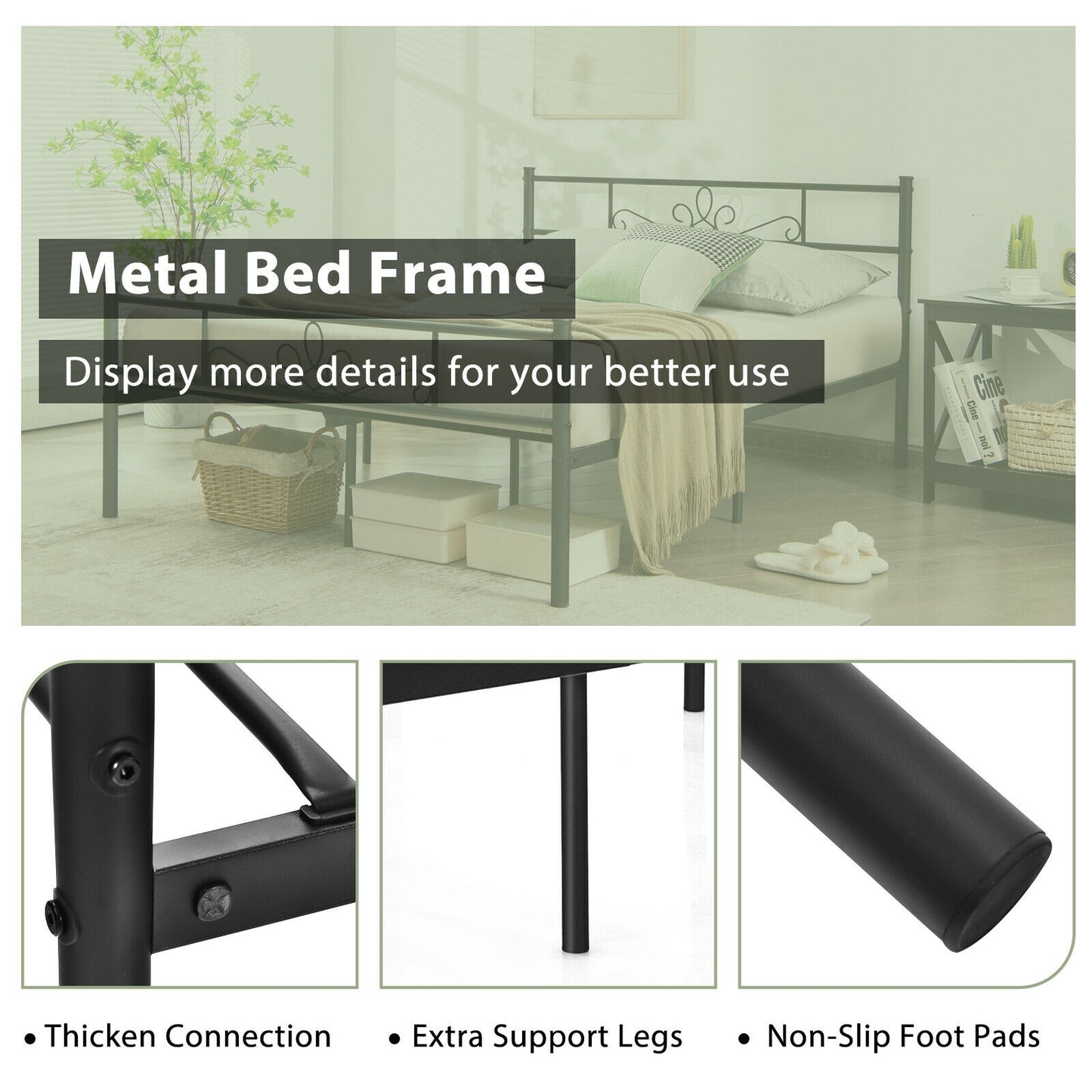 Sturdy Metal Bed Frame with Headboard and Footboard - Full Size