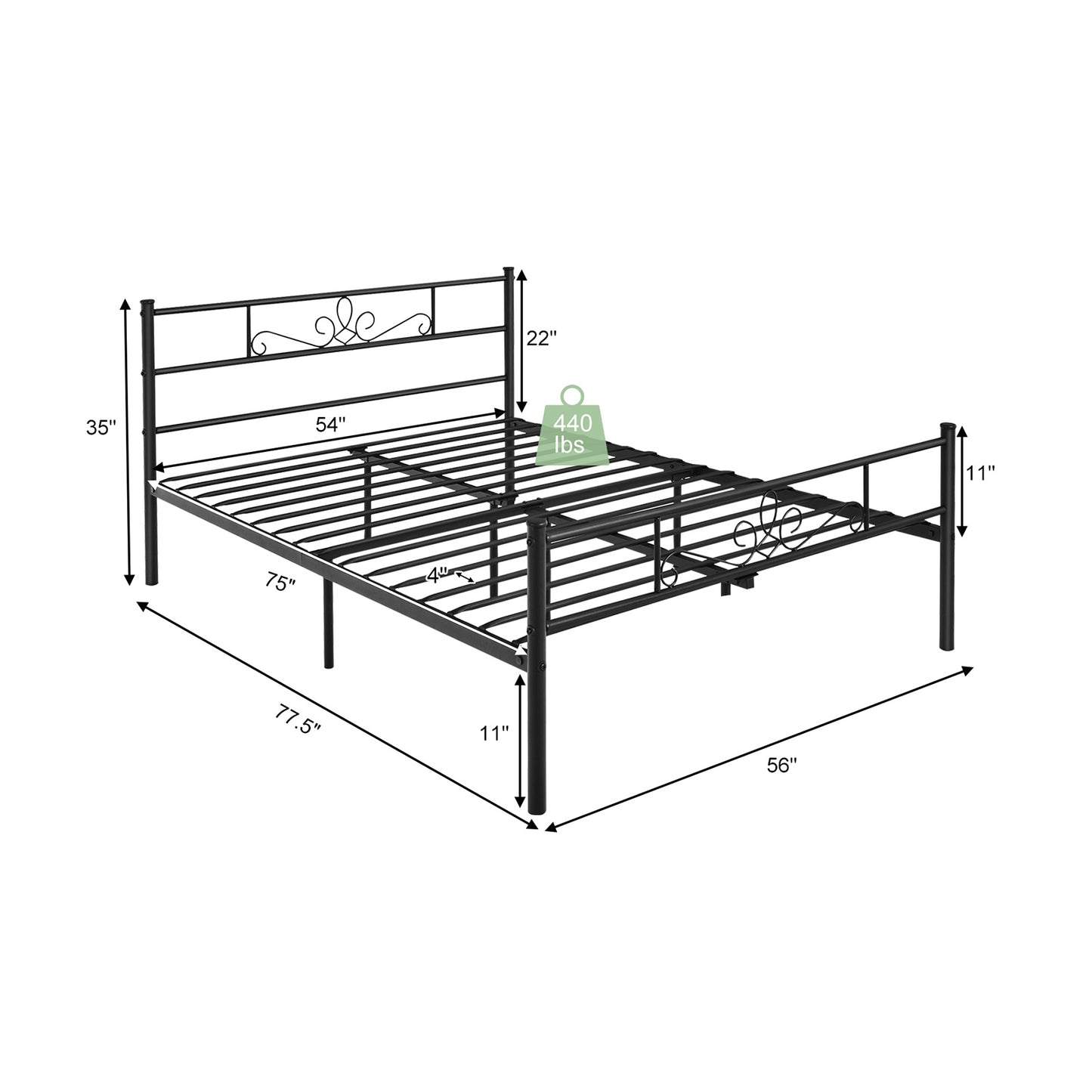 Sturdy Metal Bed Frame with Headboard and Footboard - Full Size