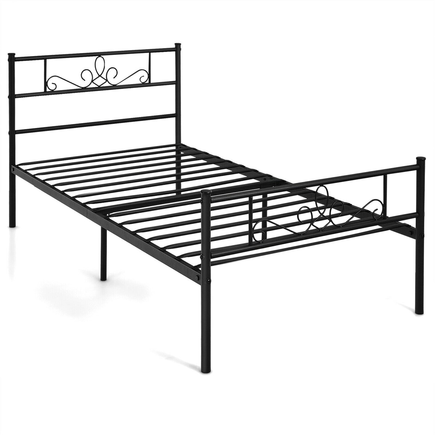 Sturdy Metal Bed Frame with Headboard and Footboard - Twin Size