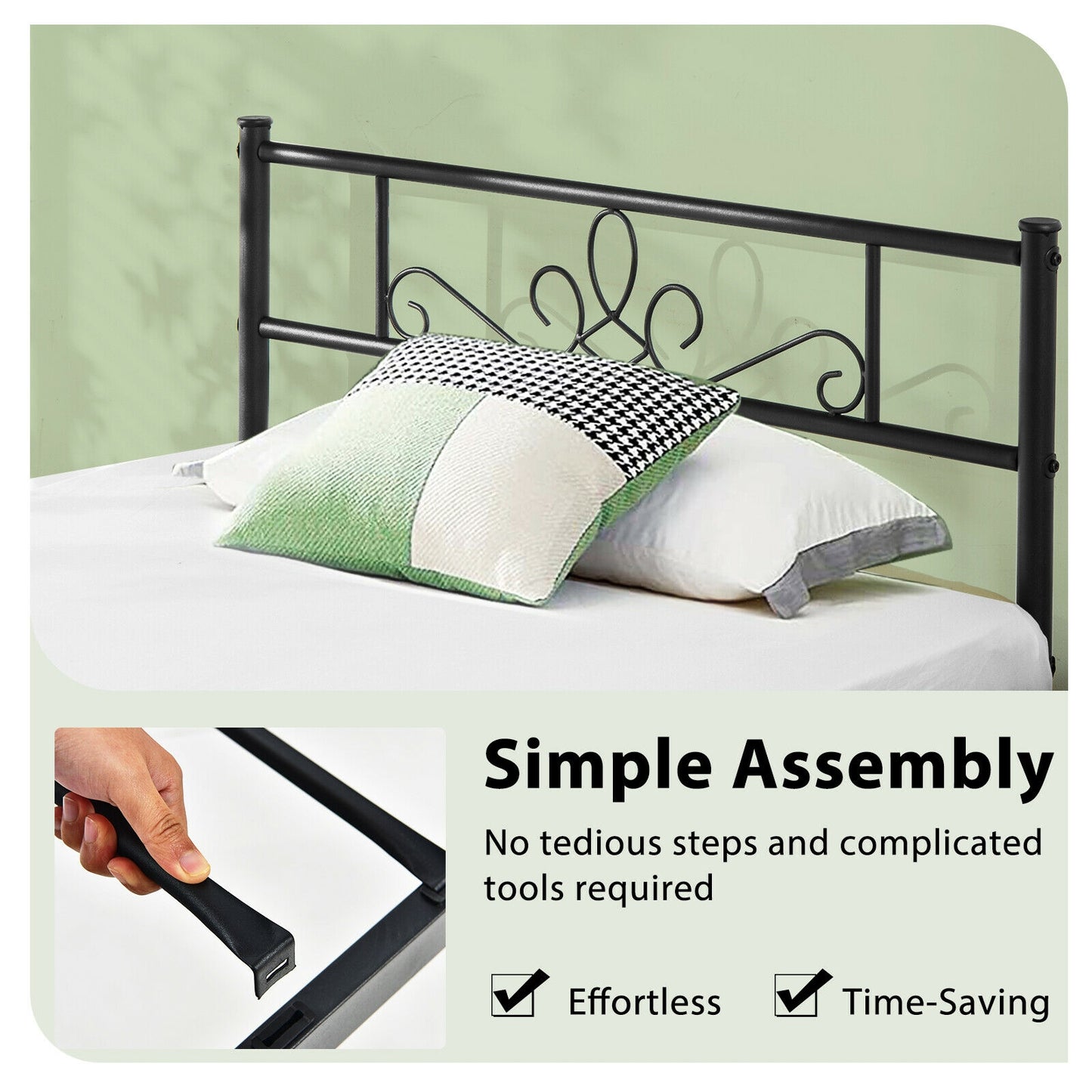 Sturdy Metal Bed Frame with Headboard and Footboard - Twin Size