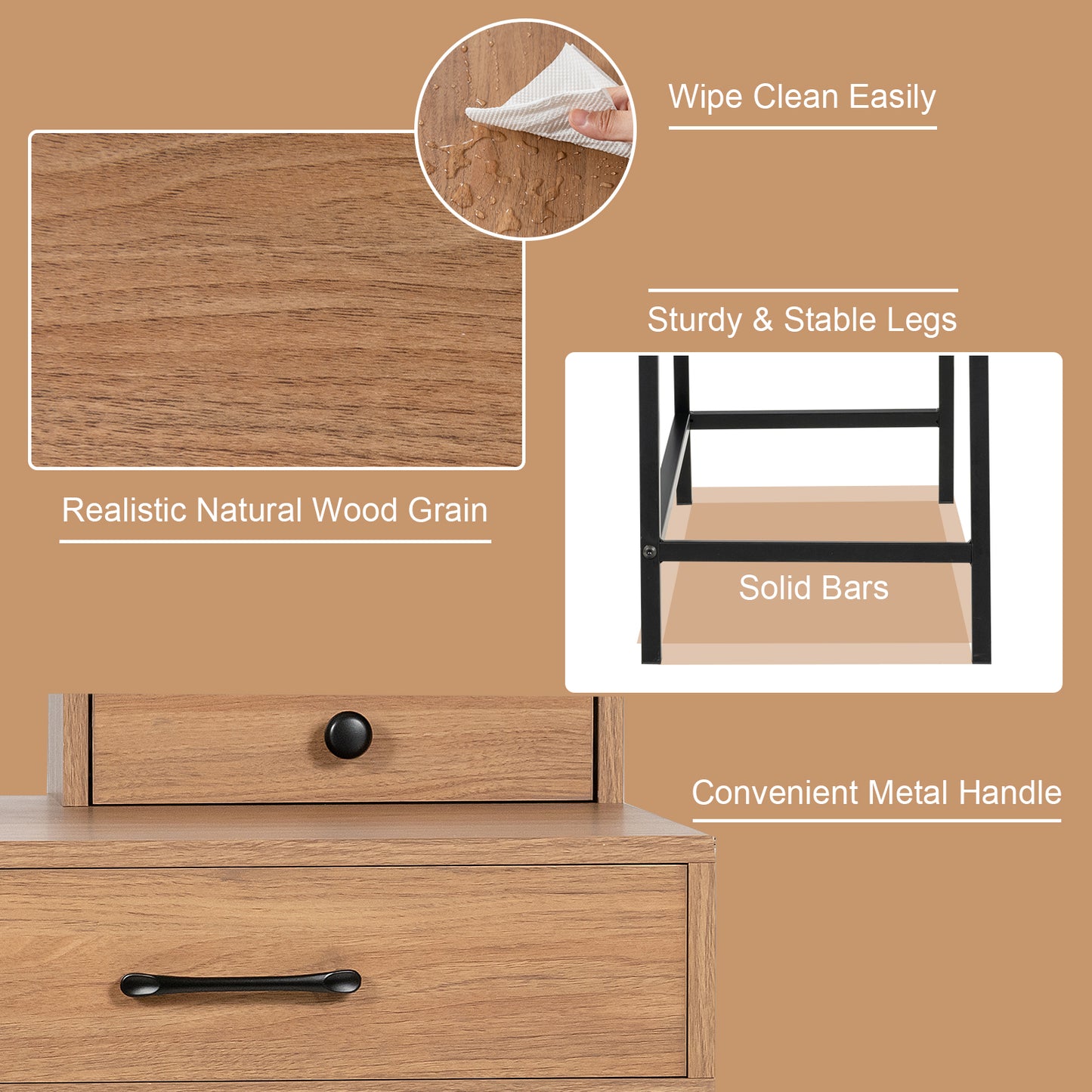 42 Inch Vanity Desk with Shelf, 2 Drawers, and Steel Legs – Multi-Use Makeup & Writing Table