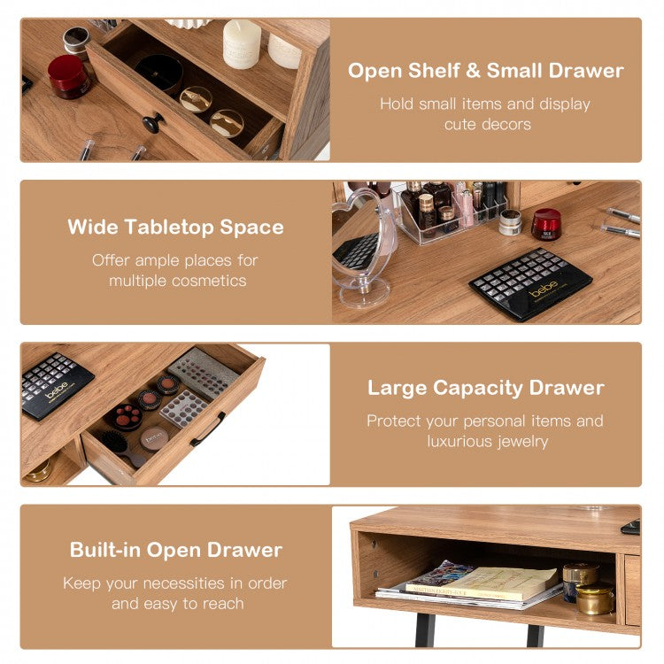 42 Inch Vanity Desk with Shelf, 2 Drawers, and Steel Legs – Multi-Use Makeup & Writing Table