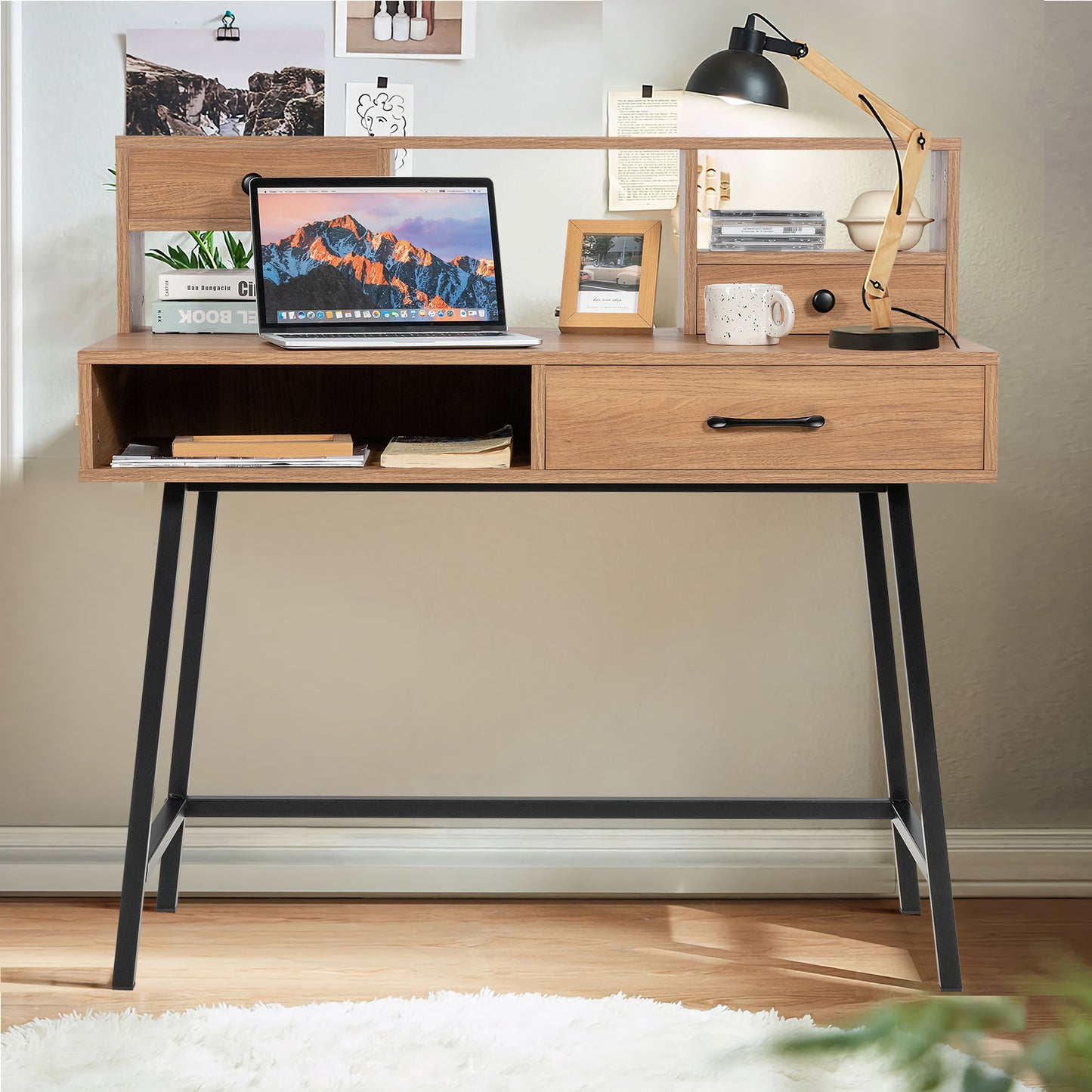 42 Inch Vanity Desk with Shelf, 2 Drawers, and Steel Legs – Multi-Use Makeup & Writing Table