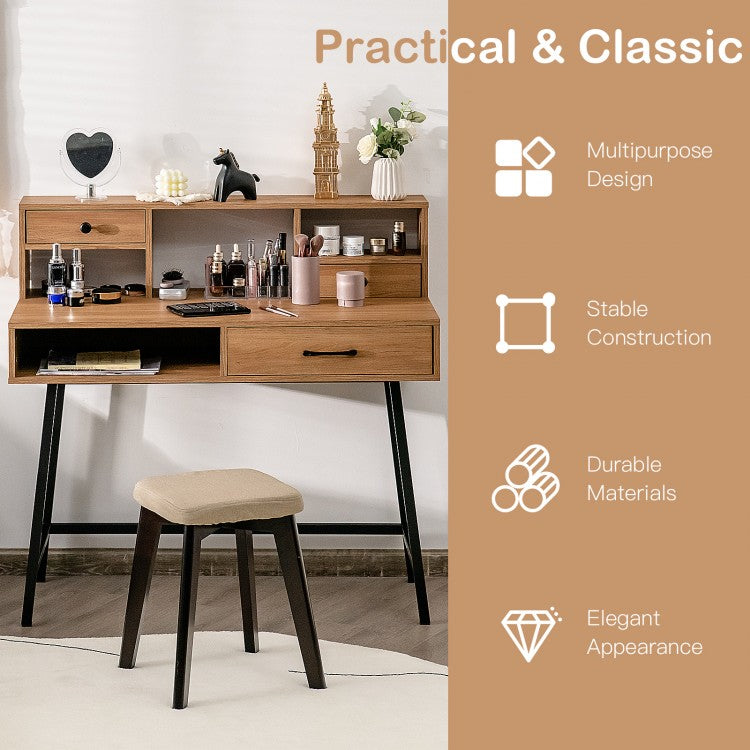 42 Inch Vanity Desk with Shelf, 2 Drawers, and Steel Legs – Multi-Use Makeup & Writing Table