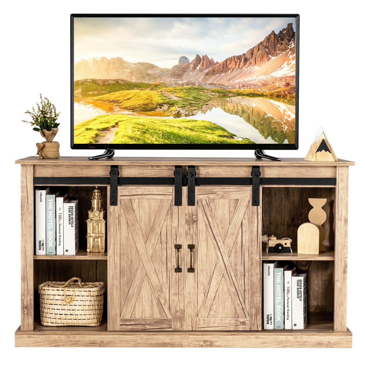 Rustic Sliding Barn Door TV Console with Adjustable Storage for TVs up to 65 Inches