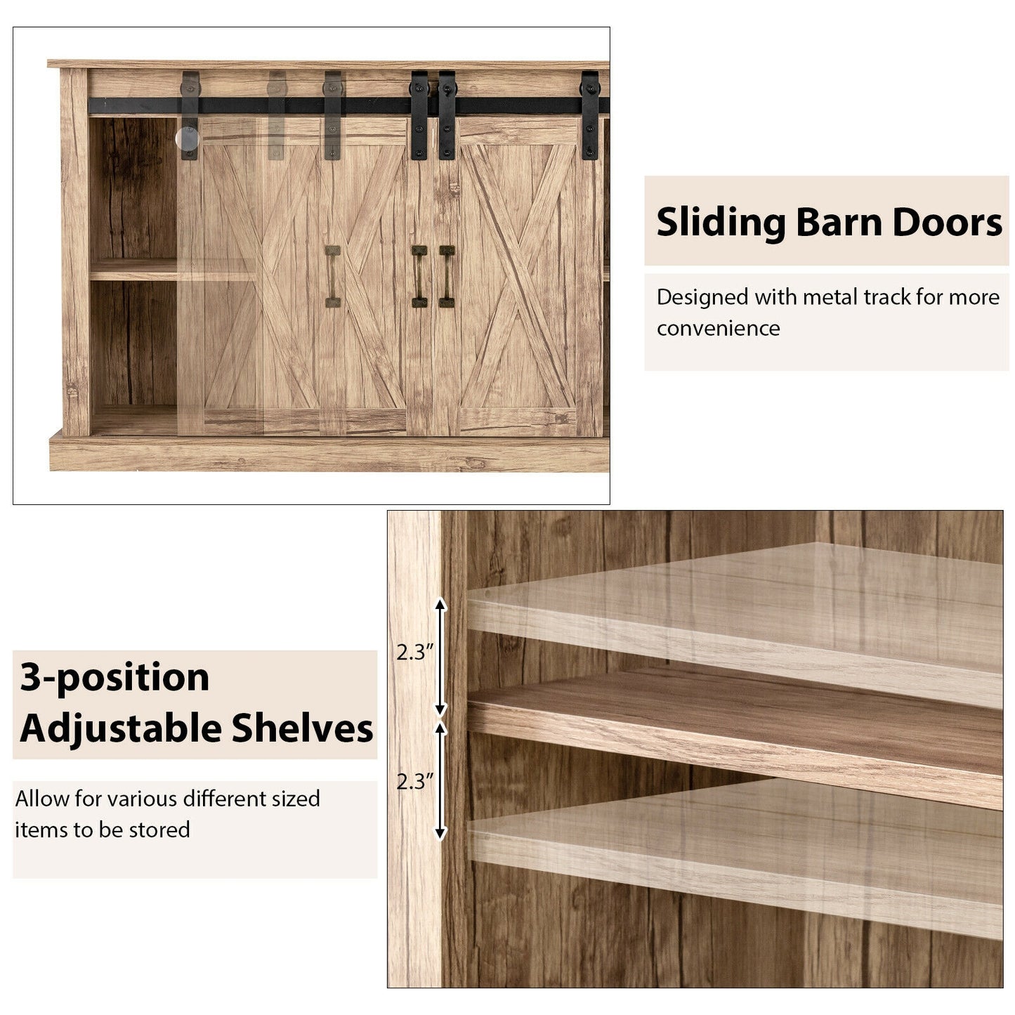 Rustic Sliding Barn Door TV Console with Adjustable Storage for TVs up to 65 Inches