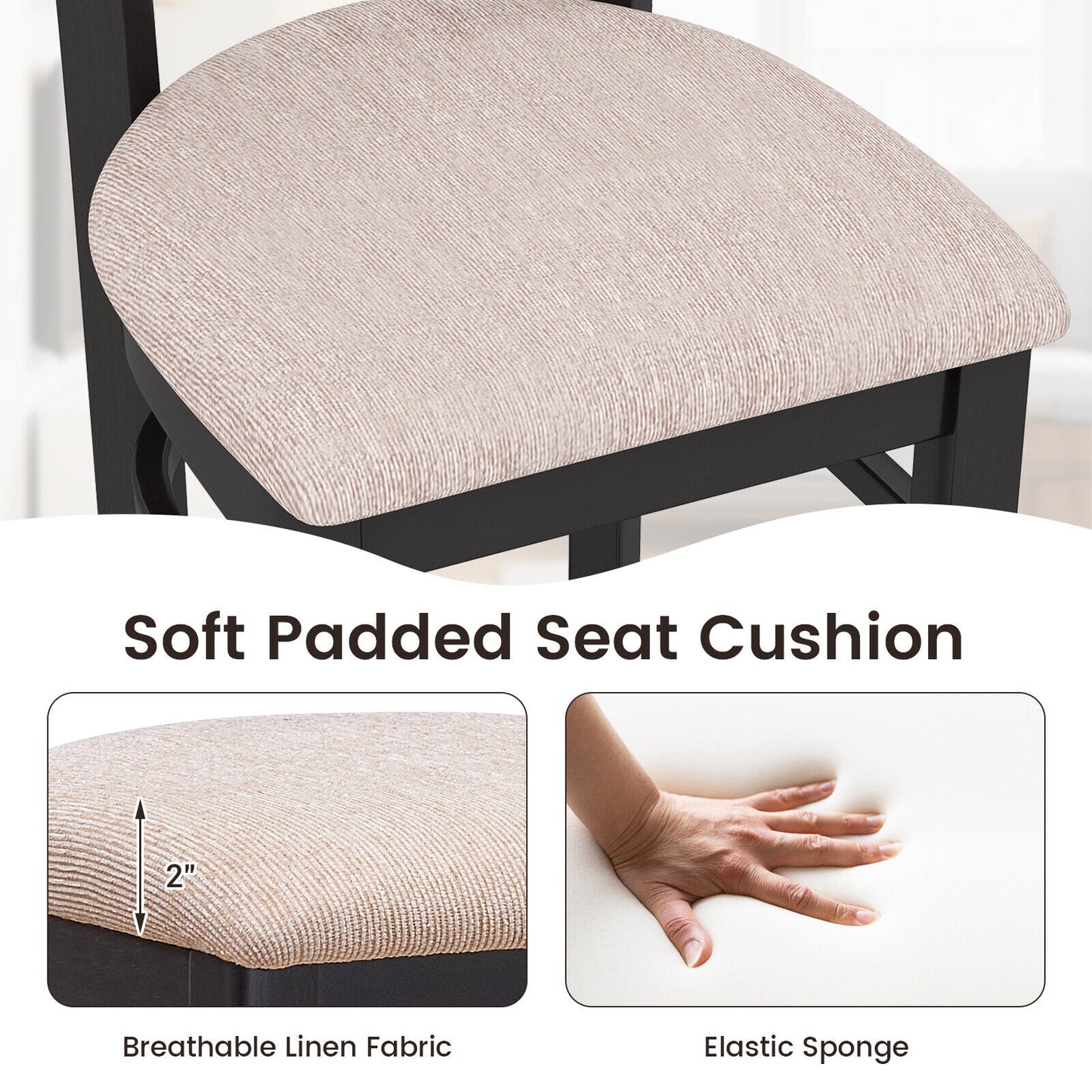 Set of 2 Upholstered Bar Chairs with Ergonomic Backrest, Footrest, and Padded Seat