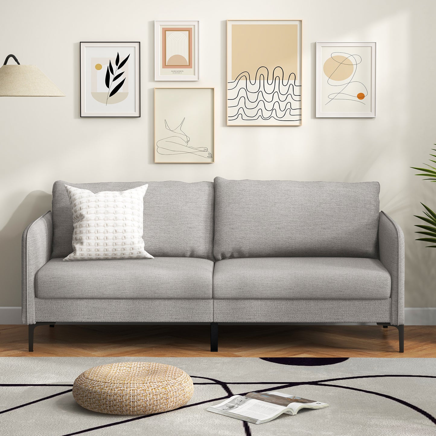 Modern 76 Inch Upholstered Loveseat Sofa with Metal Legs and Removable Cushions