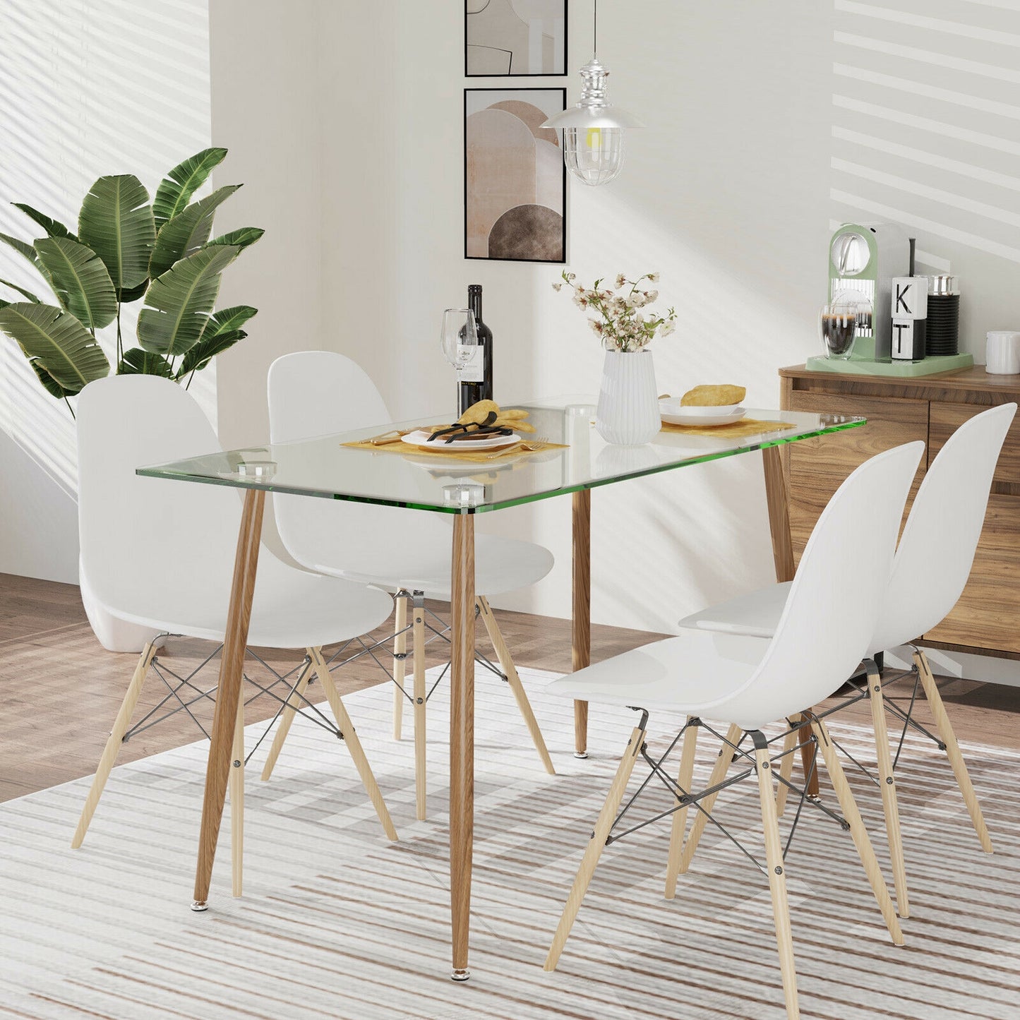 Modern Rectangular Glass Dining Table with Metal Legs for Kitchen or Dining Room - Natural
