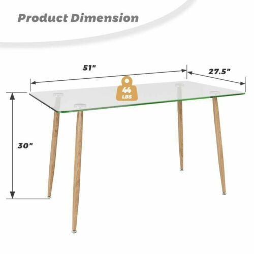Modern Rectangular Glass Dining Table with Metal Legs for Kitchen or Dining Room - Natural