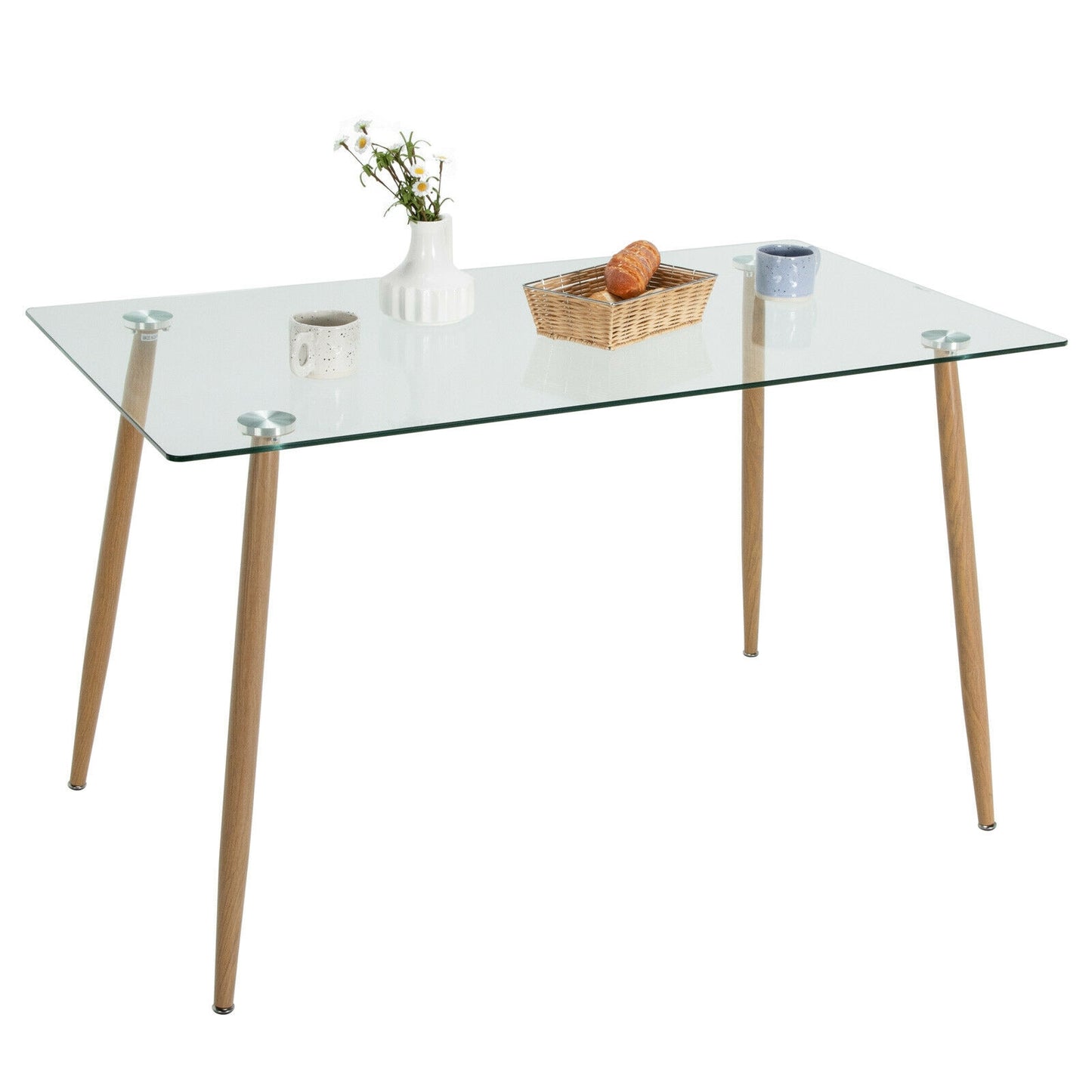 Modern Rectangular Glass Dining Table with Metal Legs for Kitchen or Dining Room - Natural