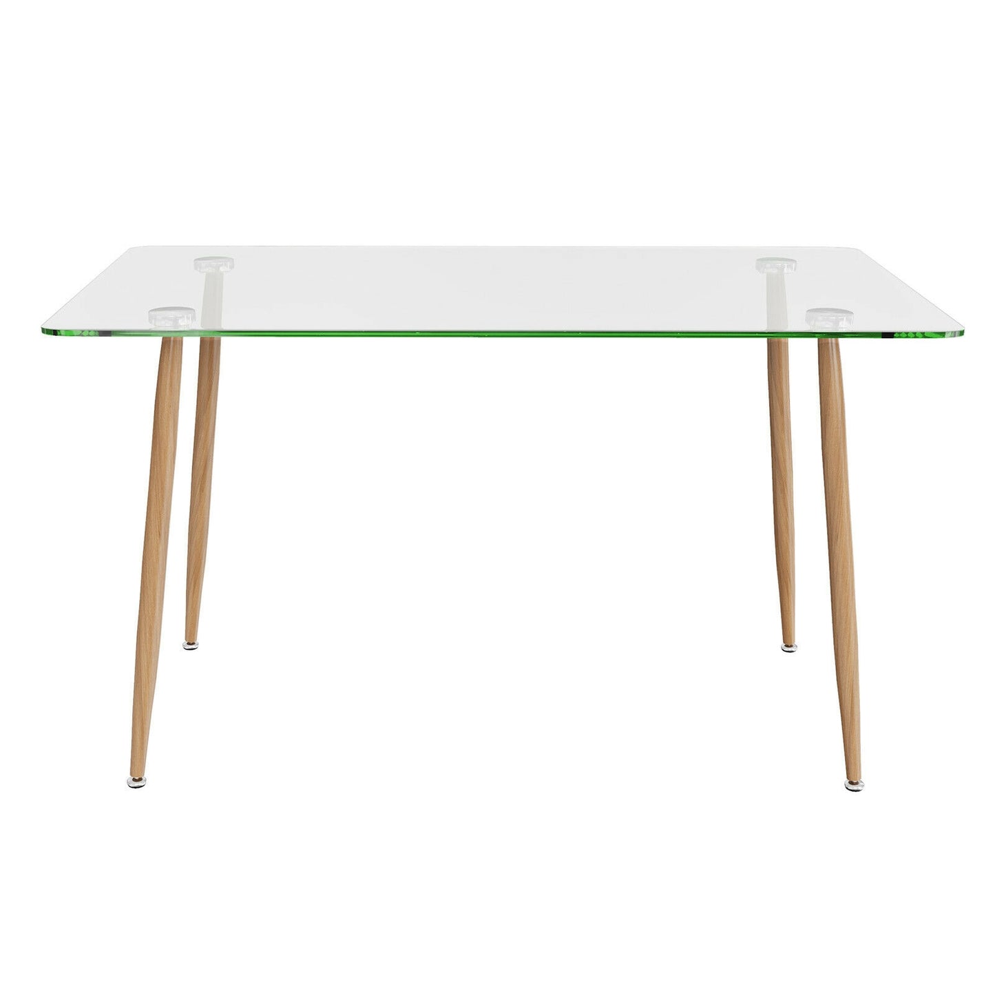 Modern Rectangular Glass Dining Table with Metal Legs for Kitchen or Dining Room - Natural