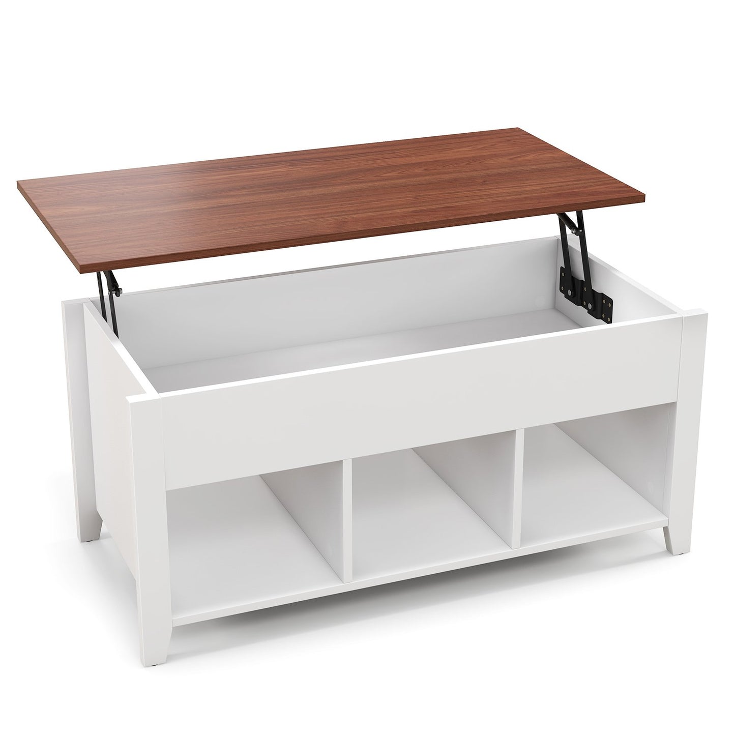 Adjustable Lift Top Coffee Table with Storage Shelves and Hidden Compartment - White