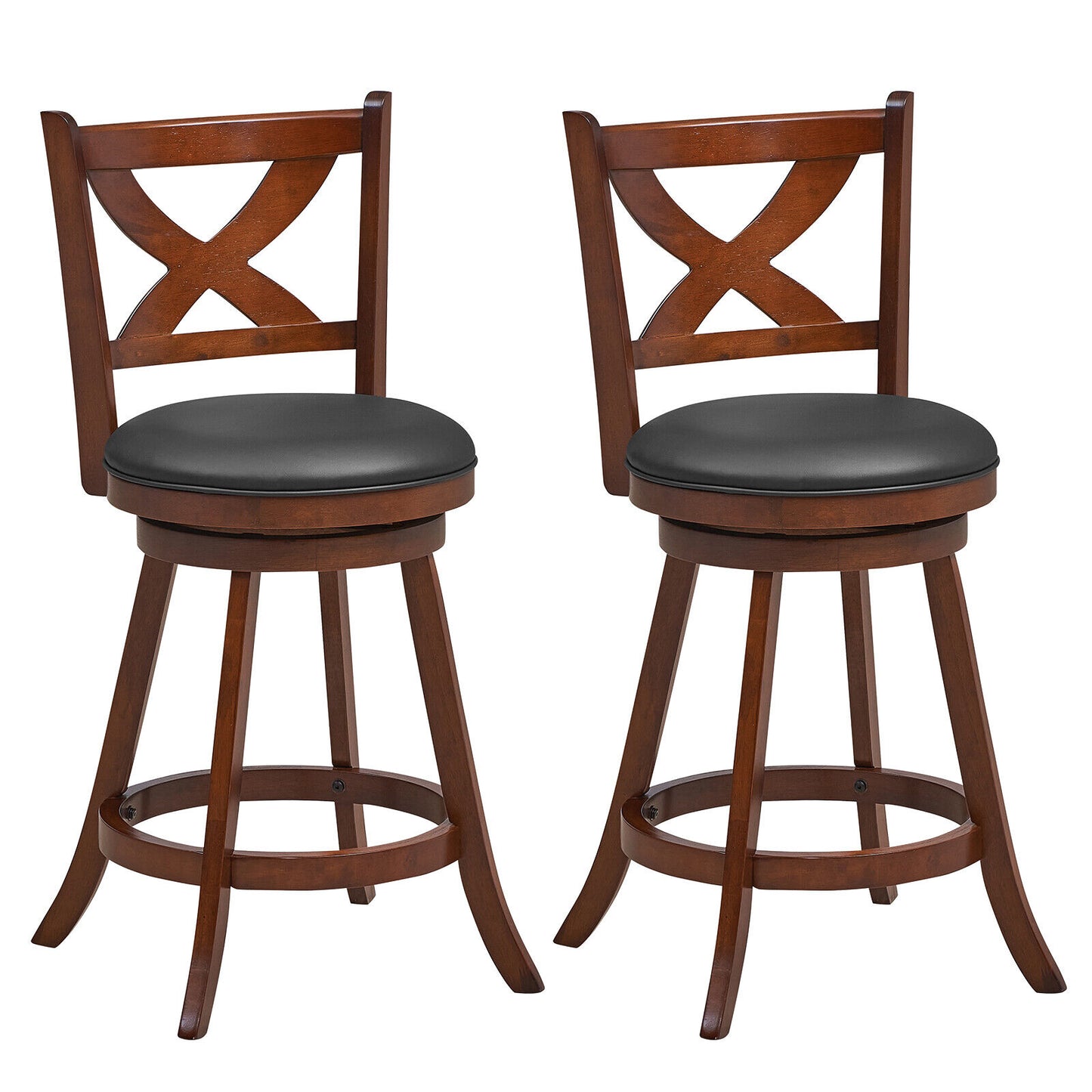 Pair of Classic 24 Inch Swivel Bar Stools with X-Shaped Open Back and Counter Height Design
