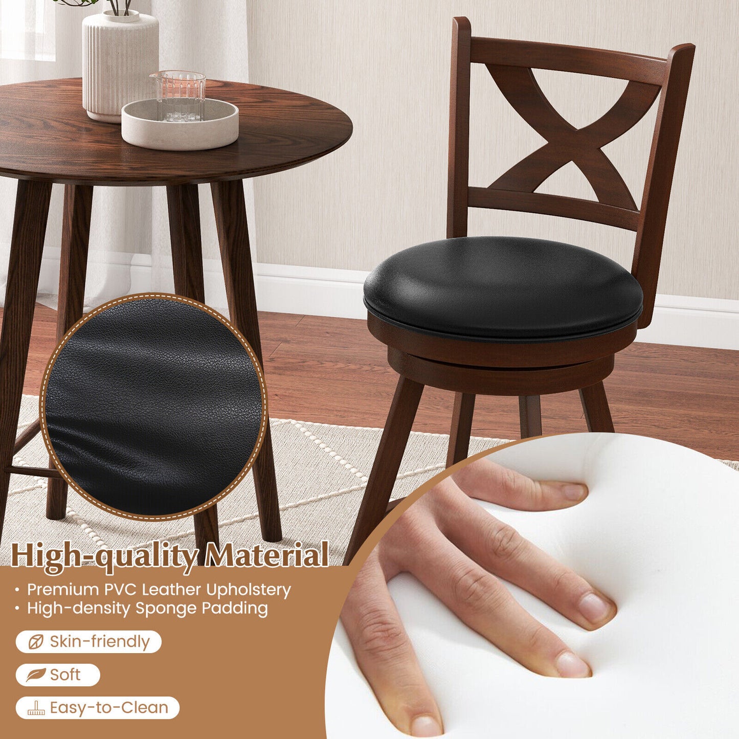 Pair of Classic 24 Inch Swivel Bar Stools with X-Shaped Open Back and Counter Height Design