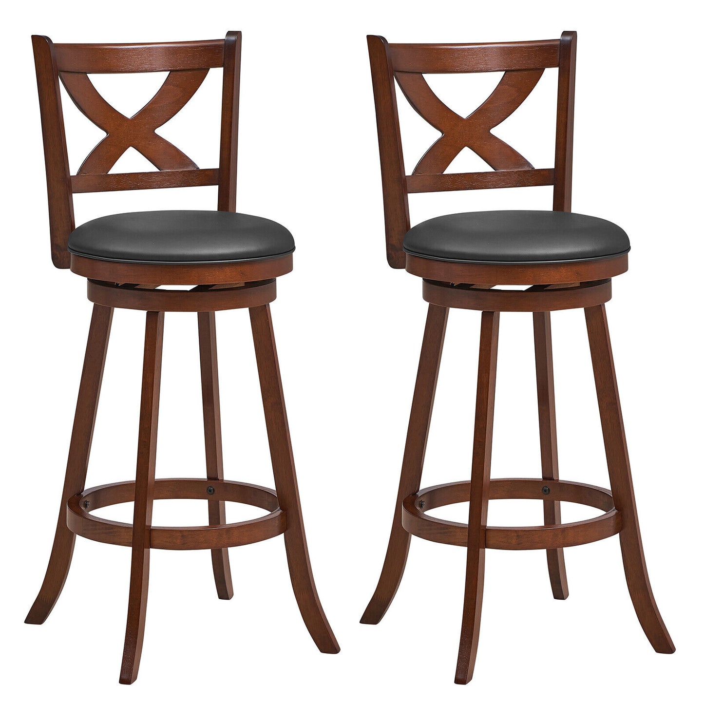 Pair of Classic 30 Inch Swivel Bar Stools with X-Shaped Open Back and Counter Height Design