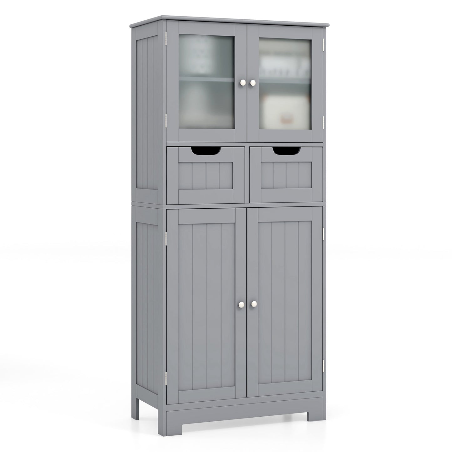 3 Tier Freestanding Bathroom Cabinet with 2 Drawers & Glass Doors for Stylish Storage