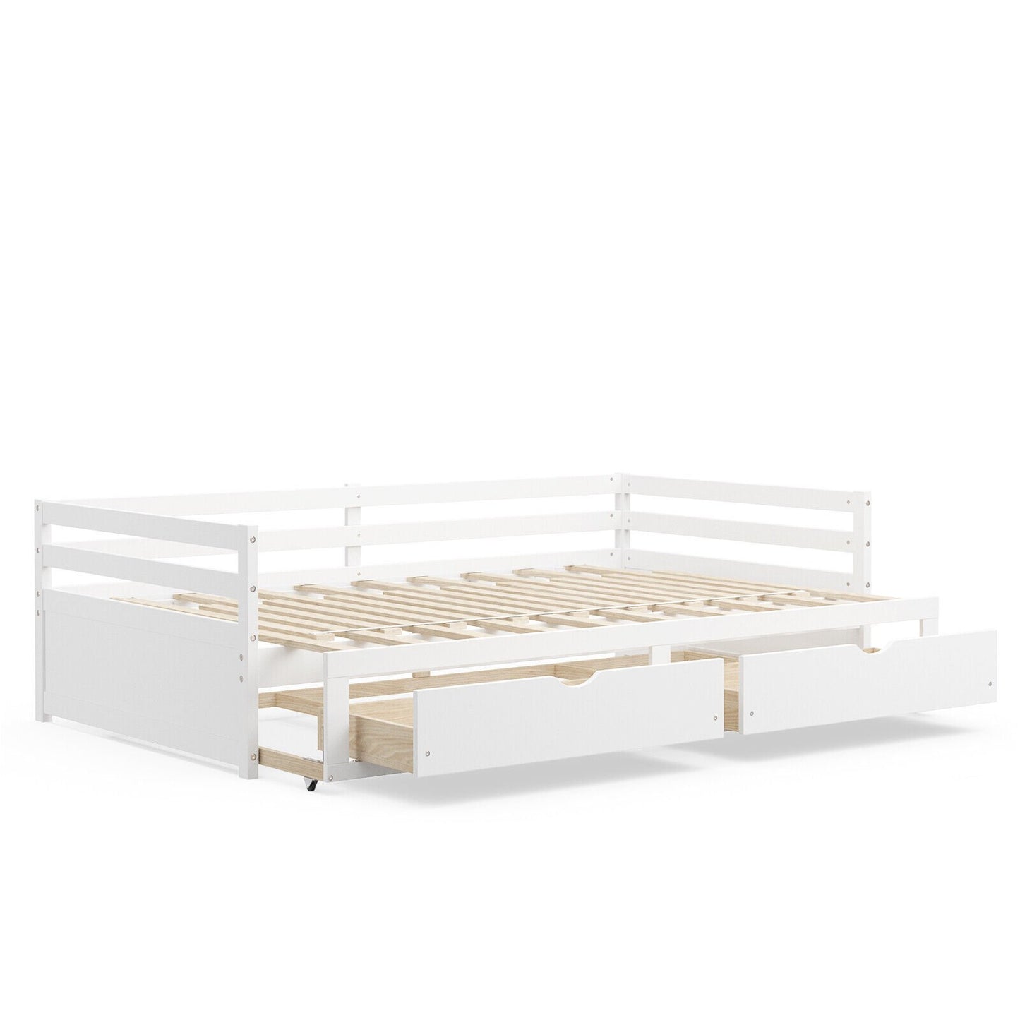 Extendable Daybed with Trundle & 2 Storage Drawers - Twin to Full, White
