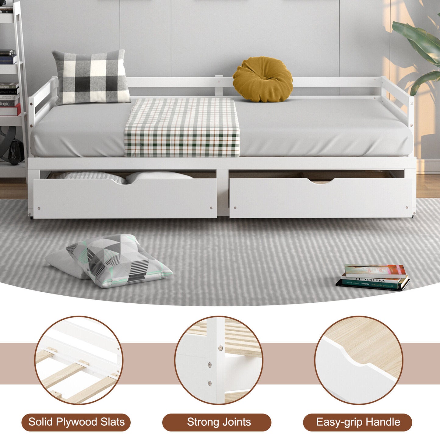 Extendable Daybed with Trundle & 2 Storage Drawers - Twin to Full, White
