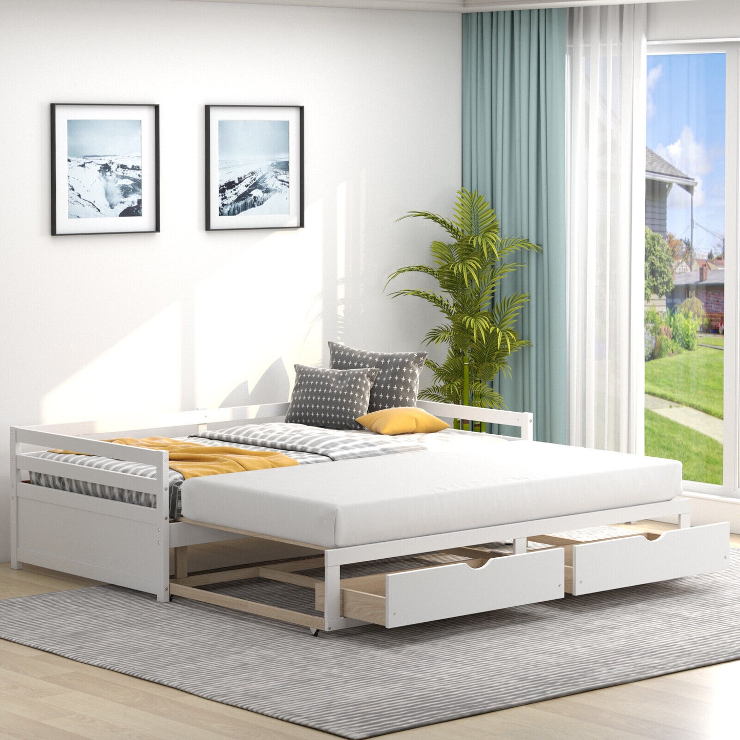 Extendable Daybed with Trundle & 2 Storage Drawers - Twin to Full, White