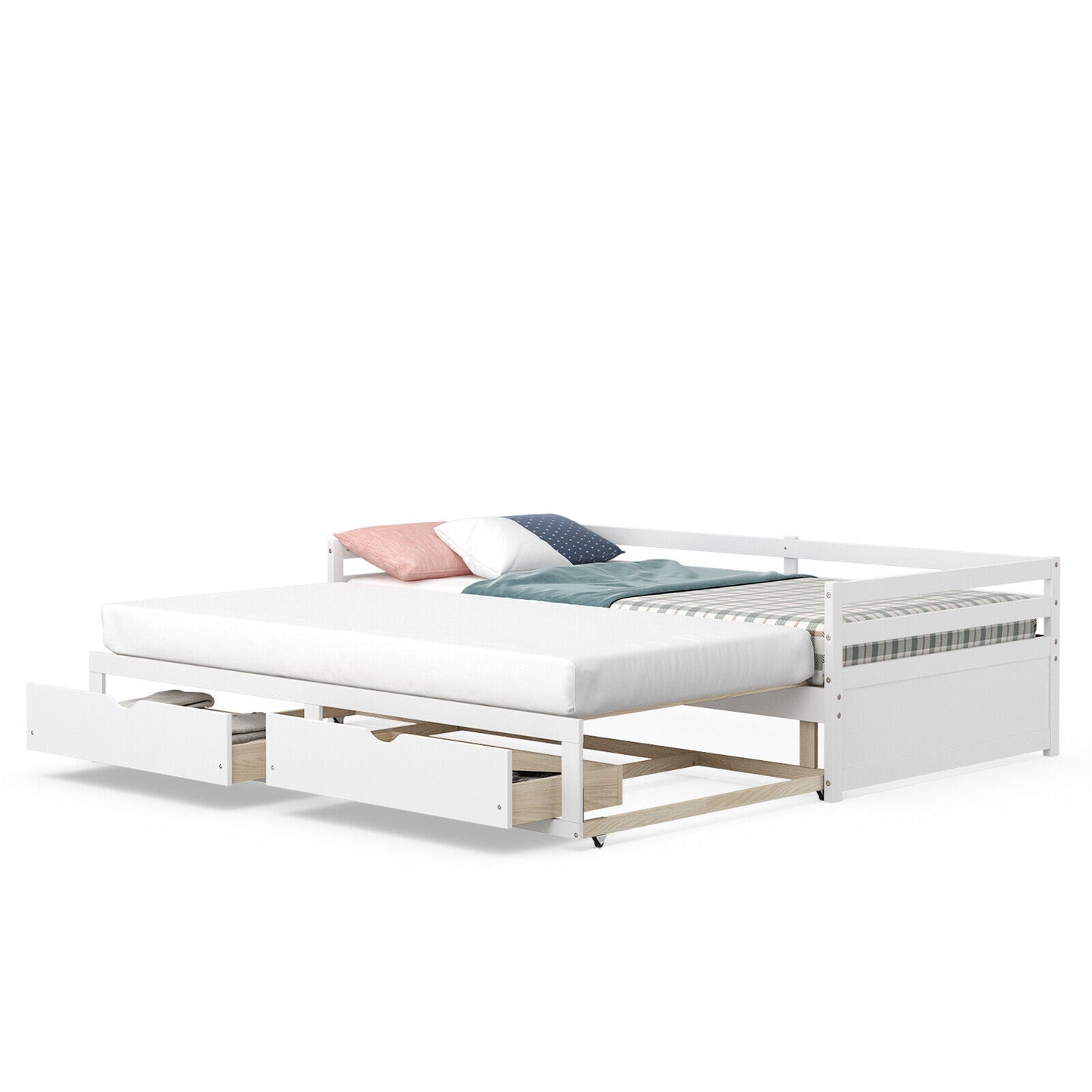 Extendable Daybed with Trundle & 2 Storage Drawers - Twin to Full, White