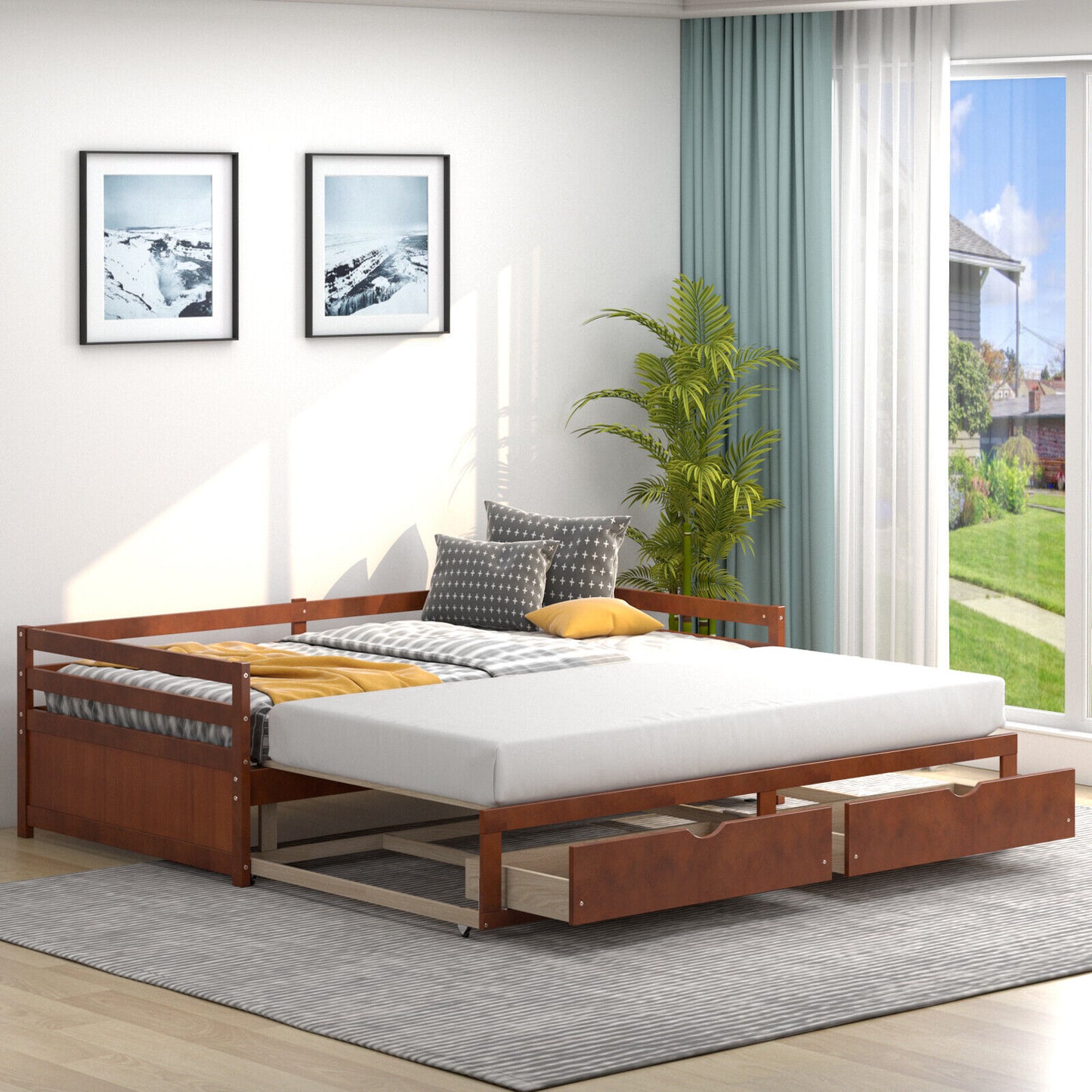 Extendable Daybed with Trundle & 2 Storage Drawers - Twin to Full, Brown