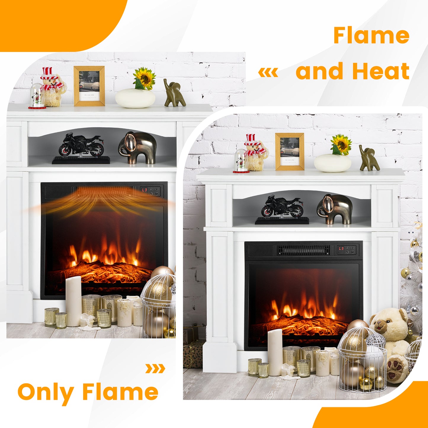 32 Inch Electric Fireplace TV Stand with 1400W Heater & Storage Shelf