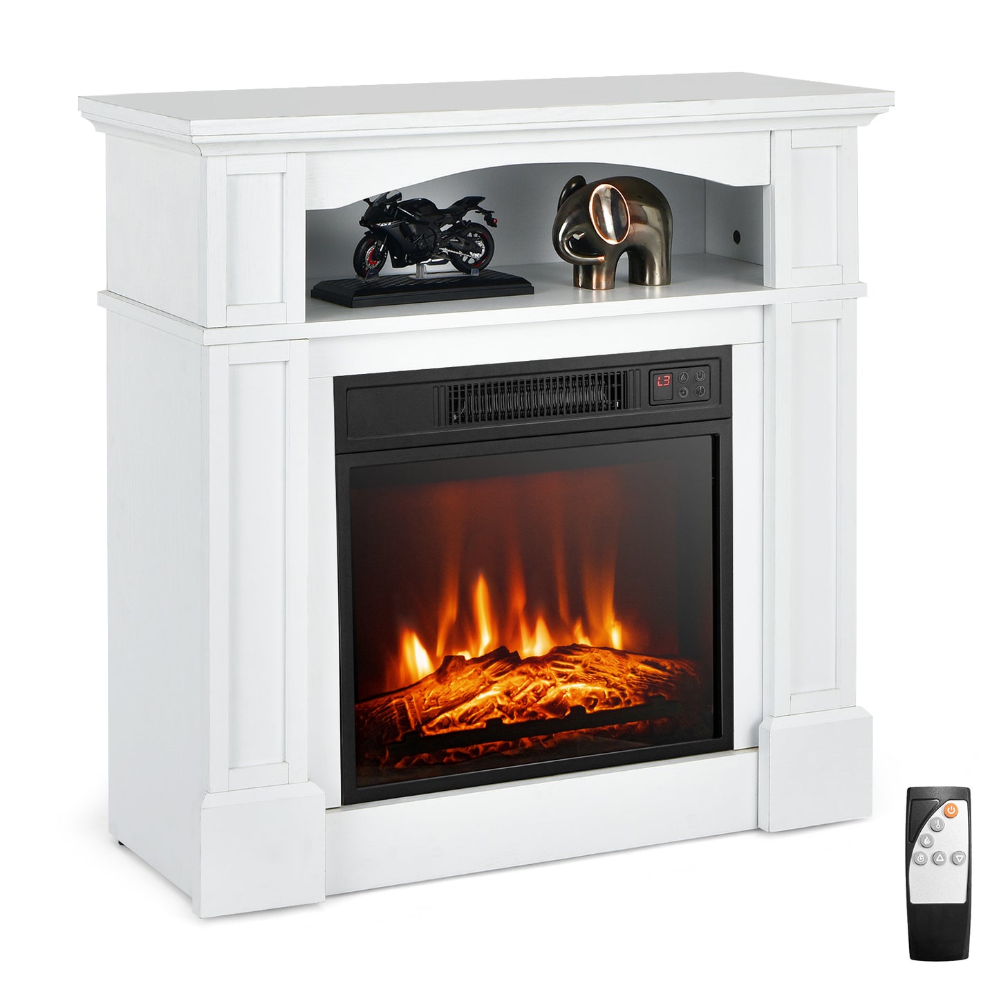 32 Inch Electric Fireplace TV Stand with 1400W Heater & Storage Shelf