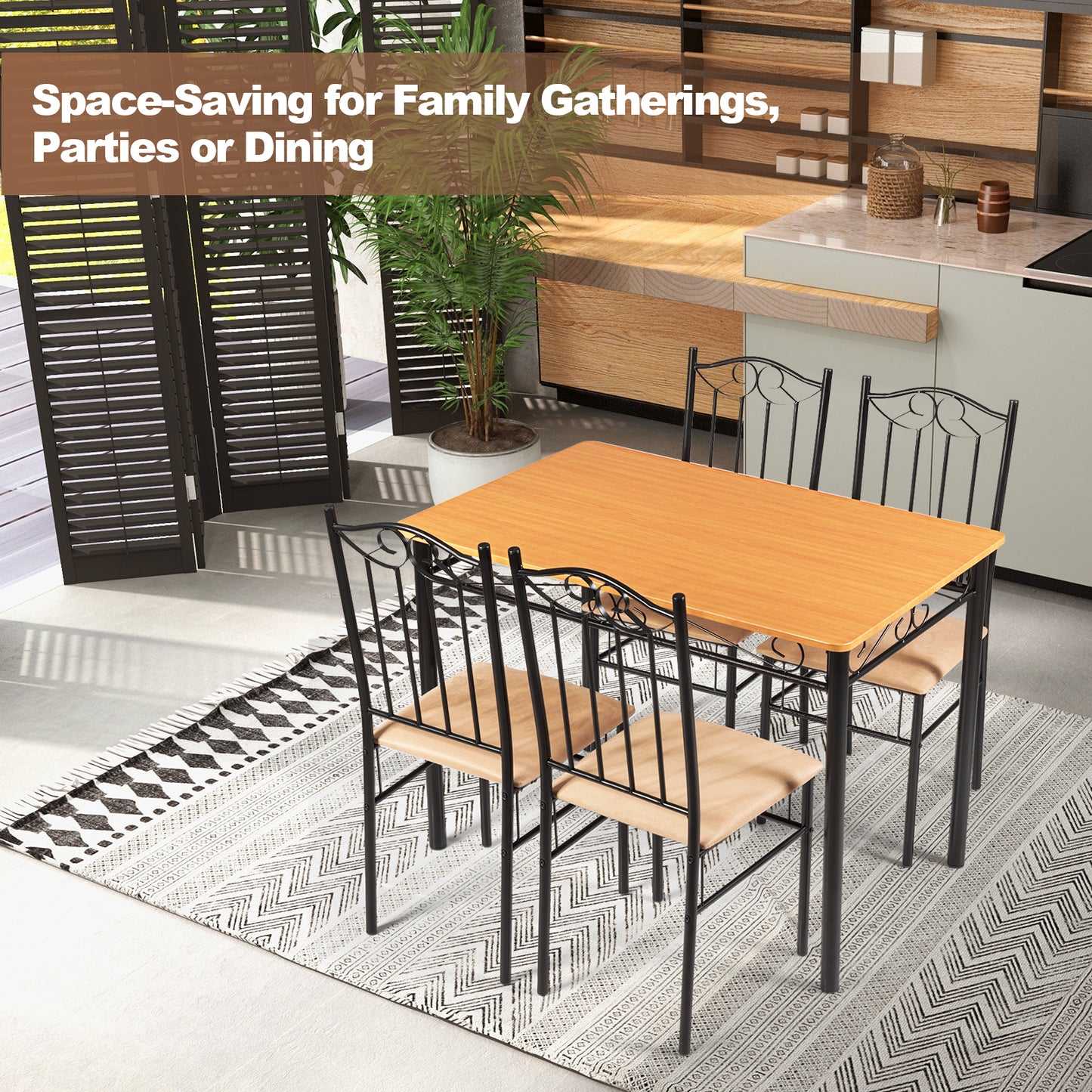 Elegant 5 Piece Dining Set with Wooden Table and Cushioned Chairs for Comfortable Family Meals