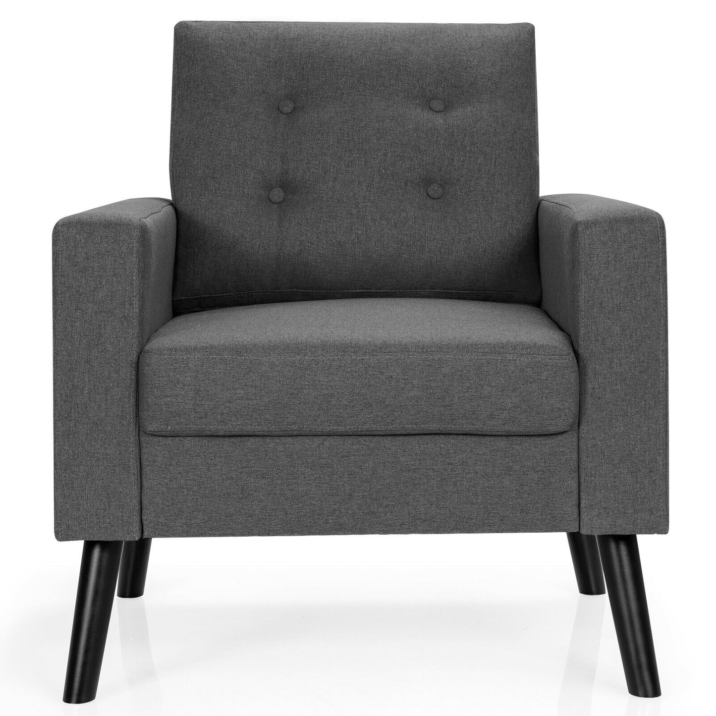 Mid Century Fabric Armchair with Button Tufted Back and Wood Legs Grey
