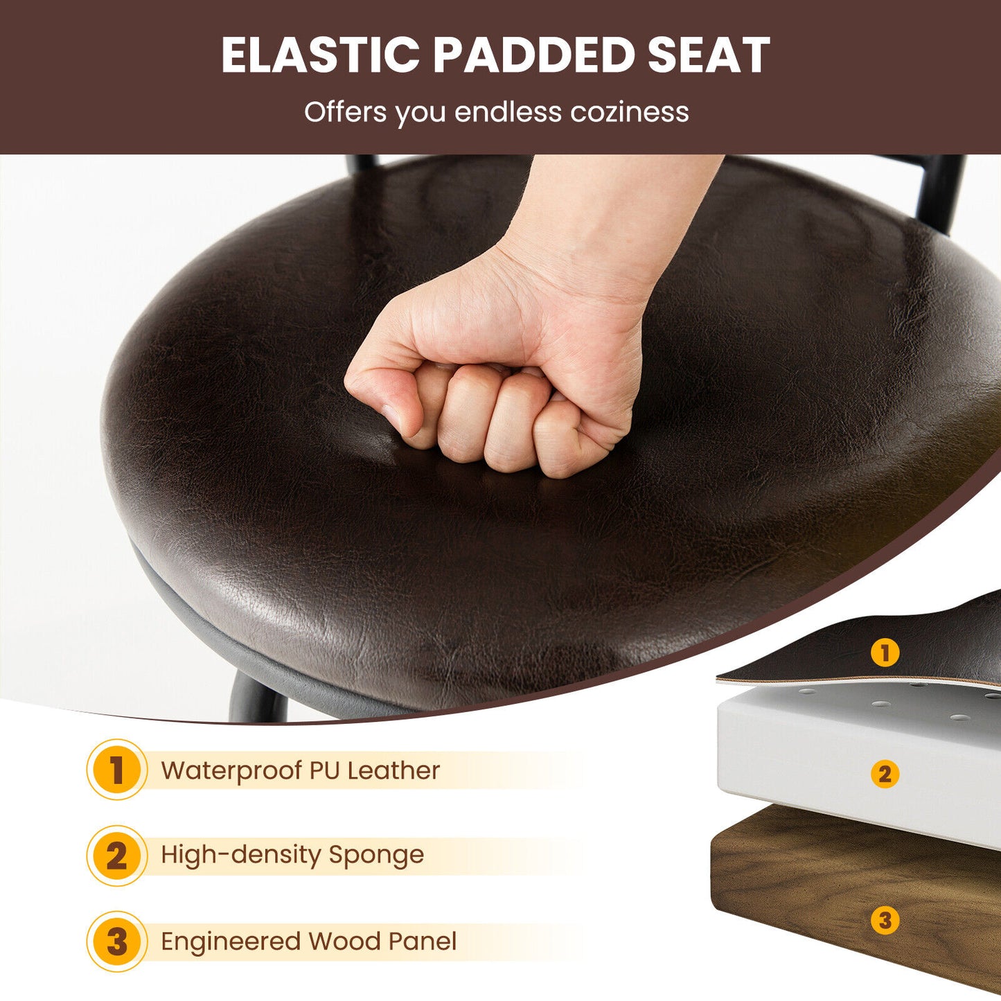 PU Leather Adjustable Barstools with 360 Degree Swivel and Footrest, Set of 2, 24 to 30 Inch