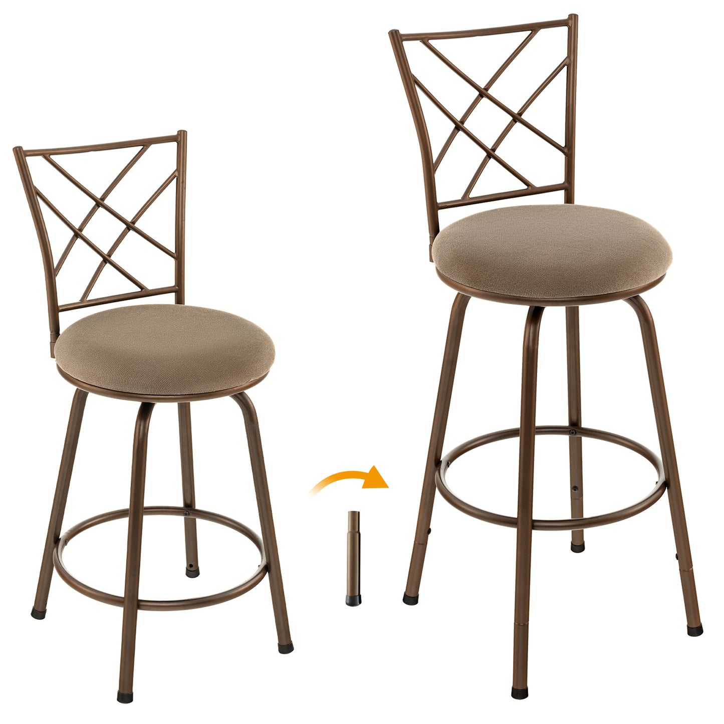 2 Piece Bar Stool Set with 360 Degree Swivel and Plush Upholstered Seats