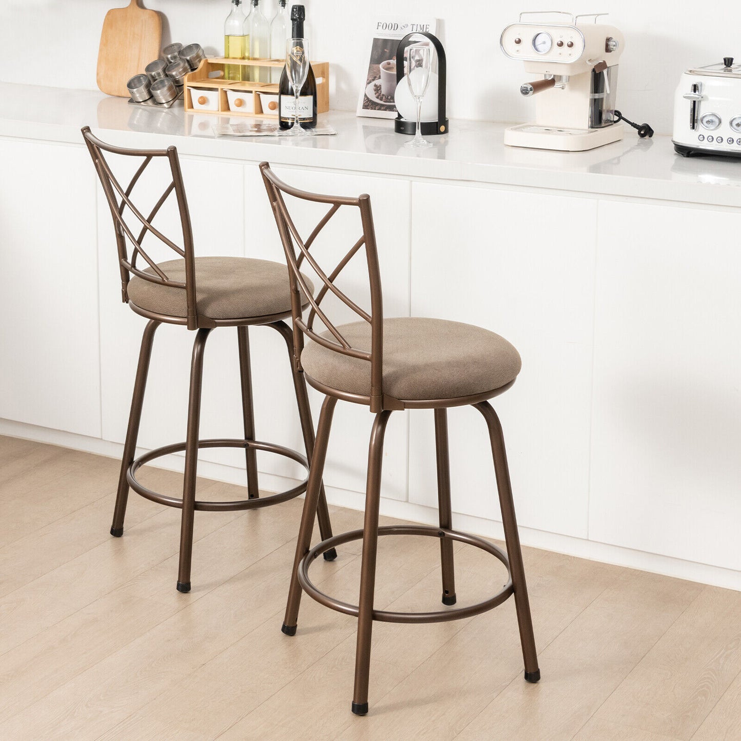 2 Piece Bar Stool Set with 360 Degree Swivel and Plush Upholstered Seats