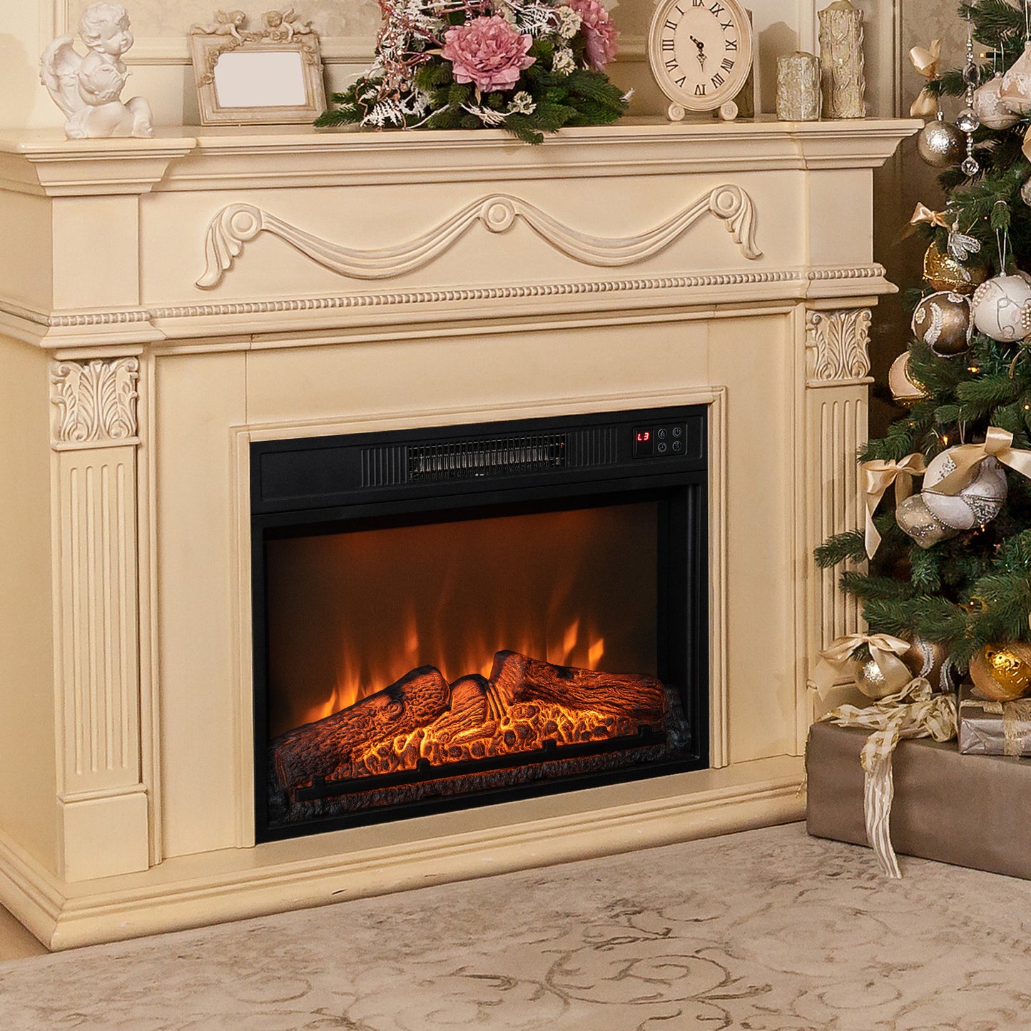 23 Inch Electric Fireplace Insert with Adjustable LED Flame Effects