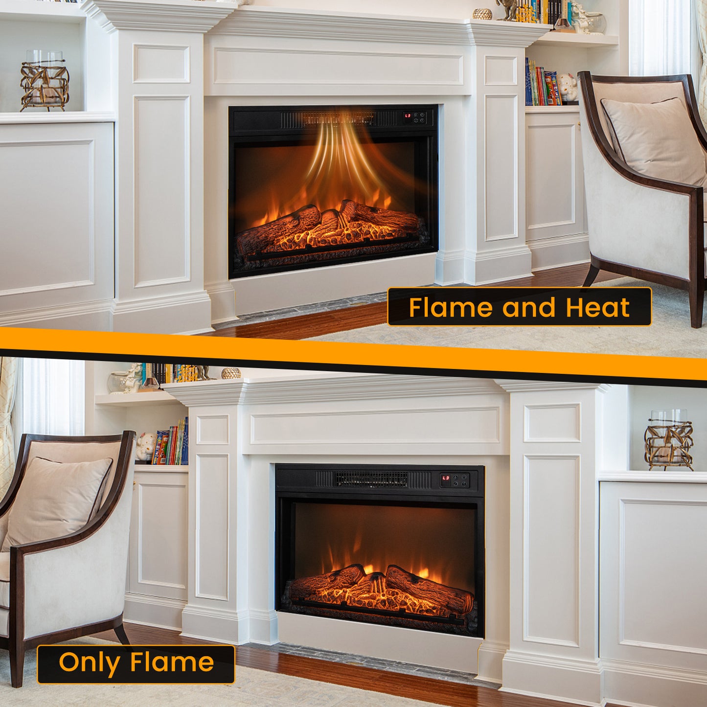 23 Inch Electric Fireplace Insert with Adjustable LED Flame Effects