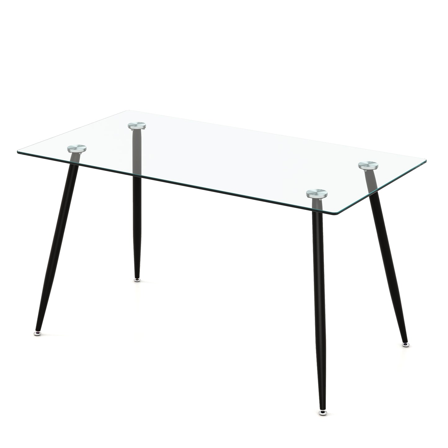 Modern Rectangular Glass Dining Table with Metal Legs for Kitchen or Dining Room - Black
