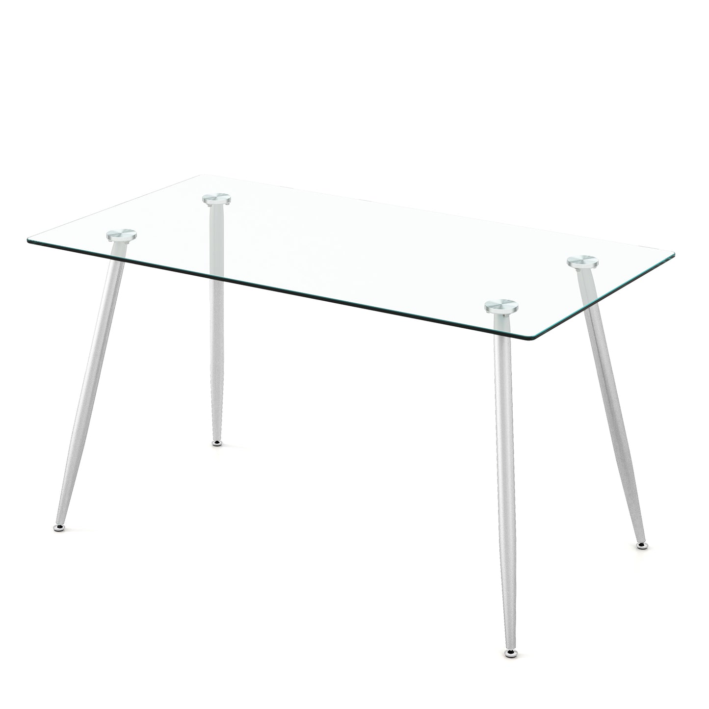 Modern Rectangular Glass Dining Table with Metal Legs for Kitchen or Dining Room - Silver