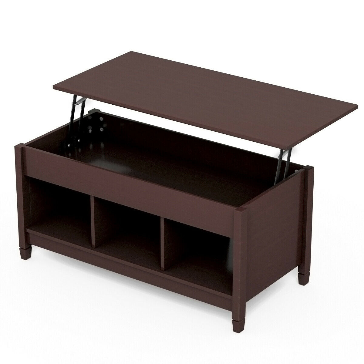 Adjustable Lift Top Coffee Table with Storage Shelves and Hidden Compartment - Coffee
