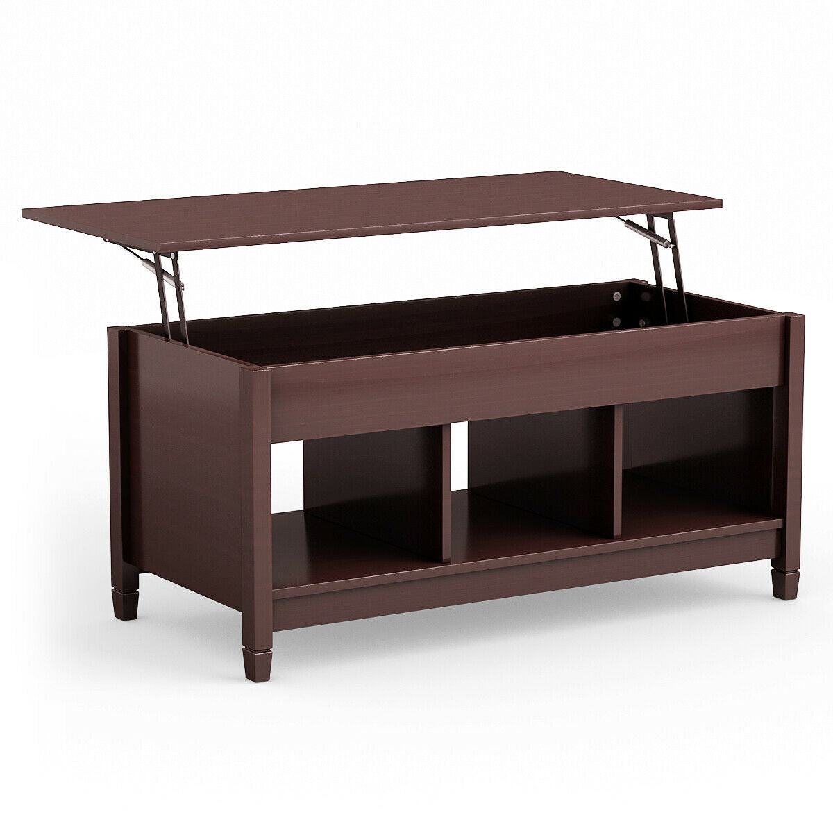 Adjustable Lift Top Coffee Table with Storage Shelves and Hidden Compartment - Coffee