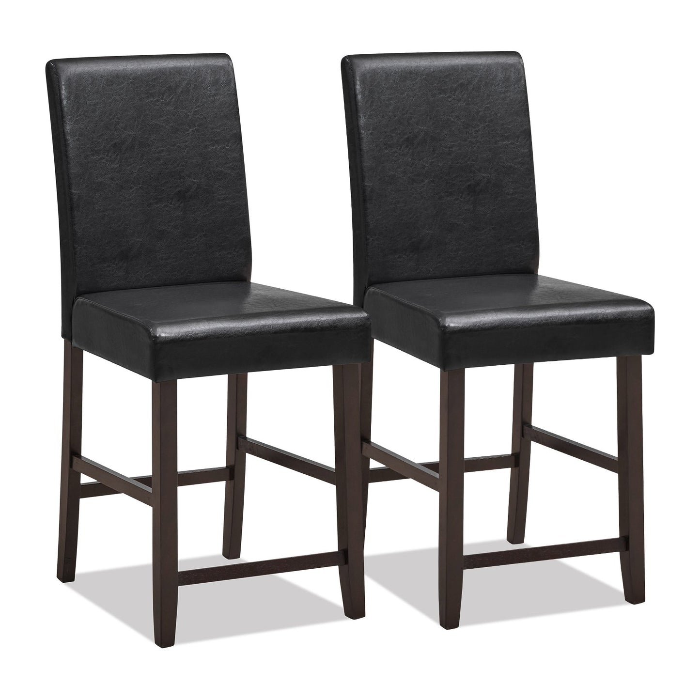 Set of 2 Upholstered 25 Inch Counter Height Bar Stools with Wood Legs - Black
