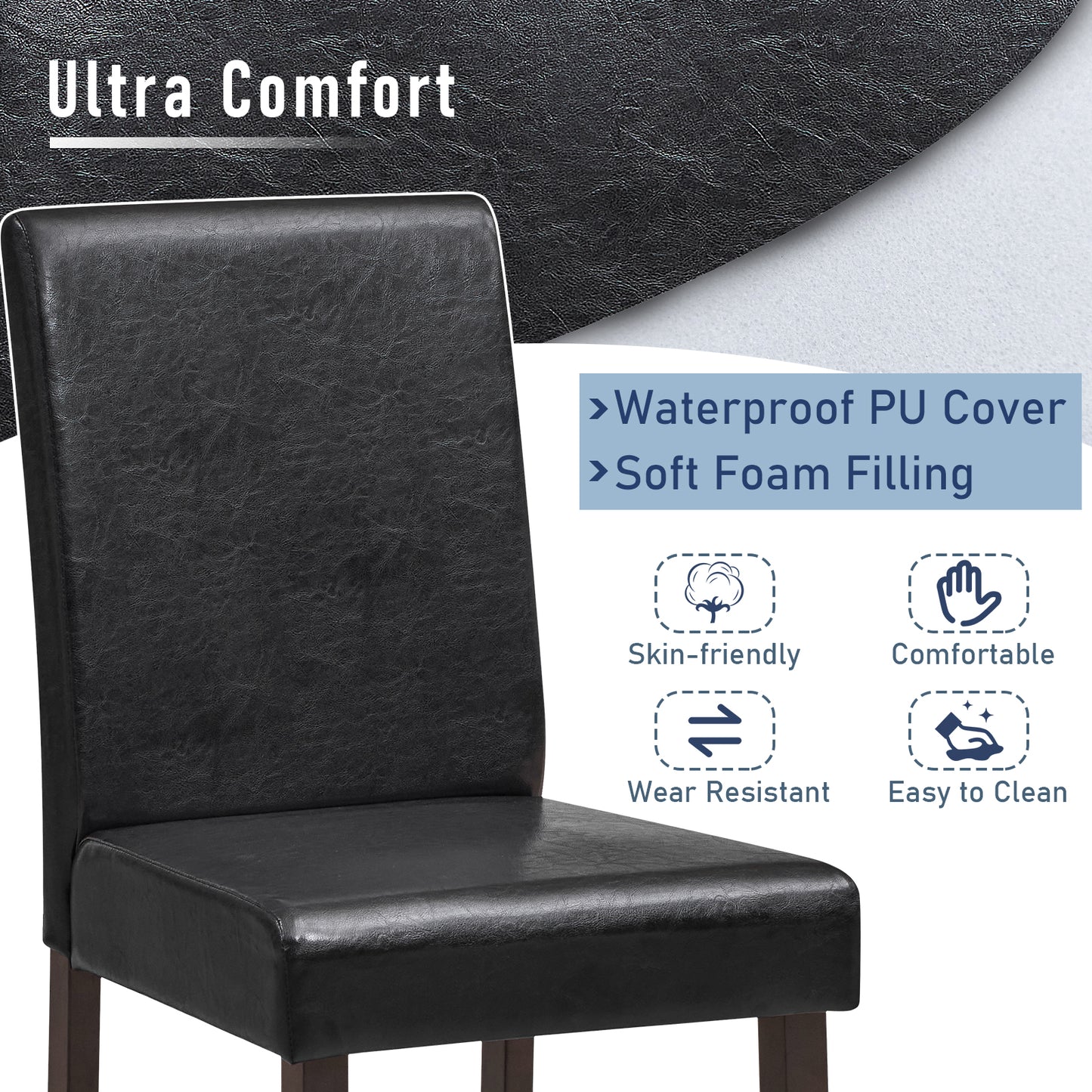 Set of 2 Upholstered 25 Inch Counter Height Bar Stools with Wood Legs - Black