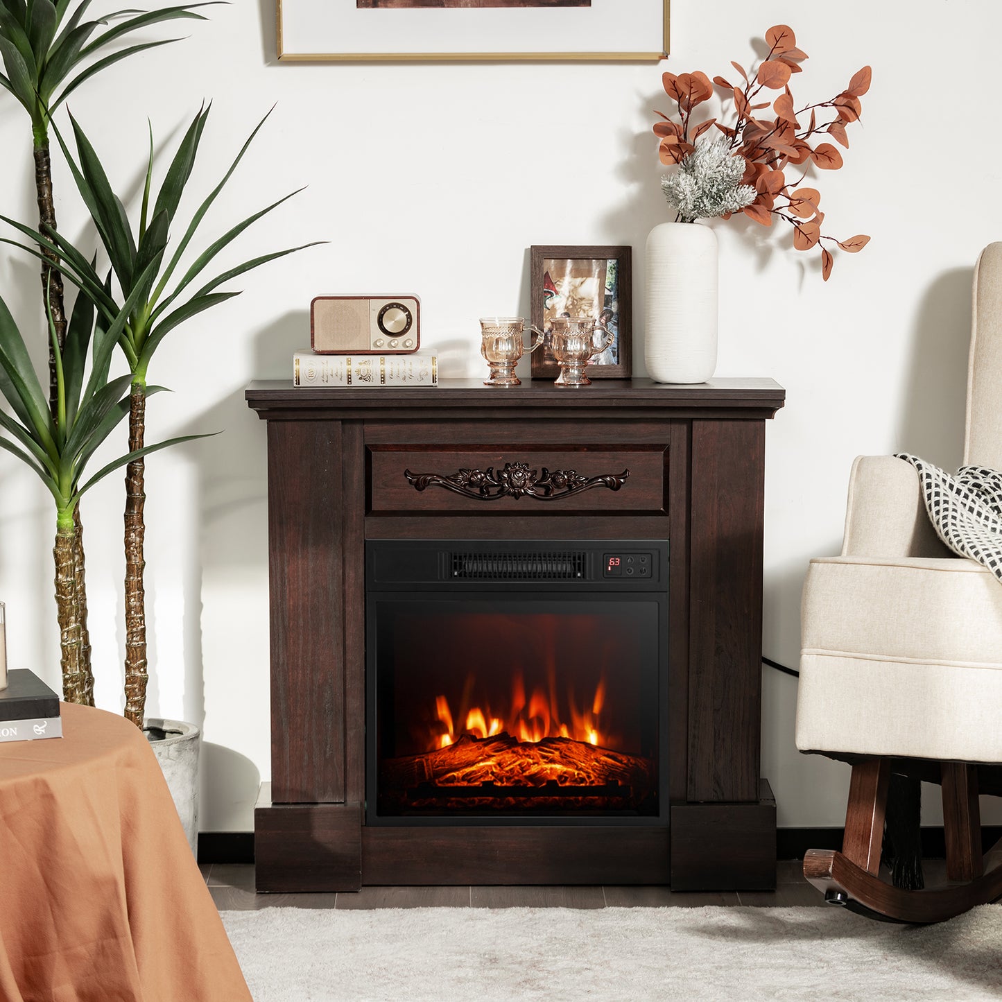 1400W Electric Fireplace Mantel TV Stand with Remote Control